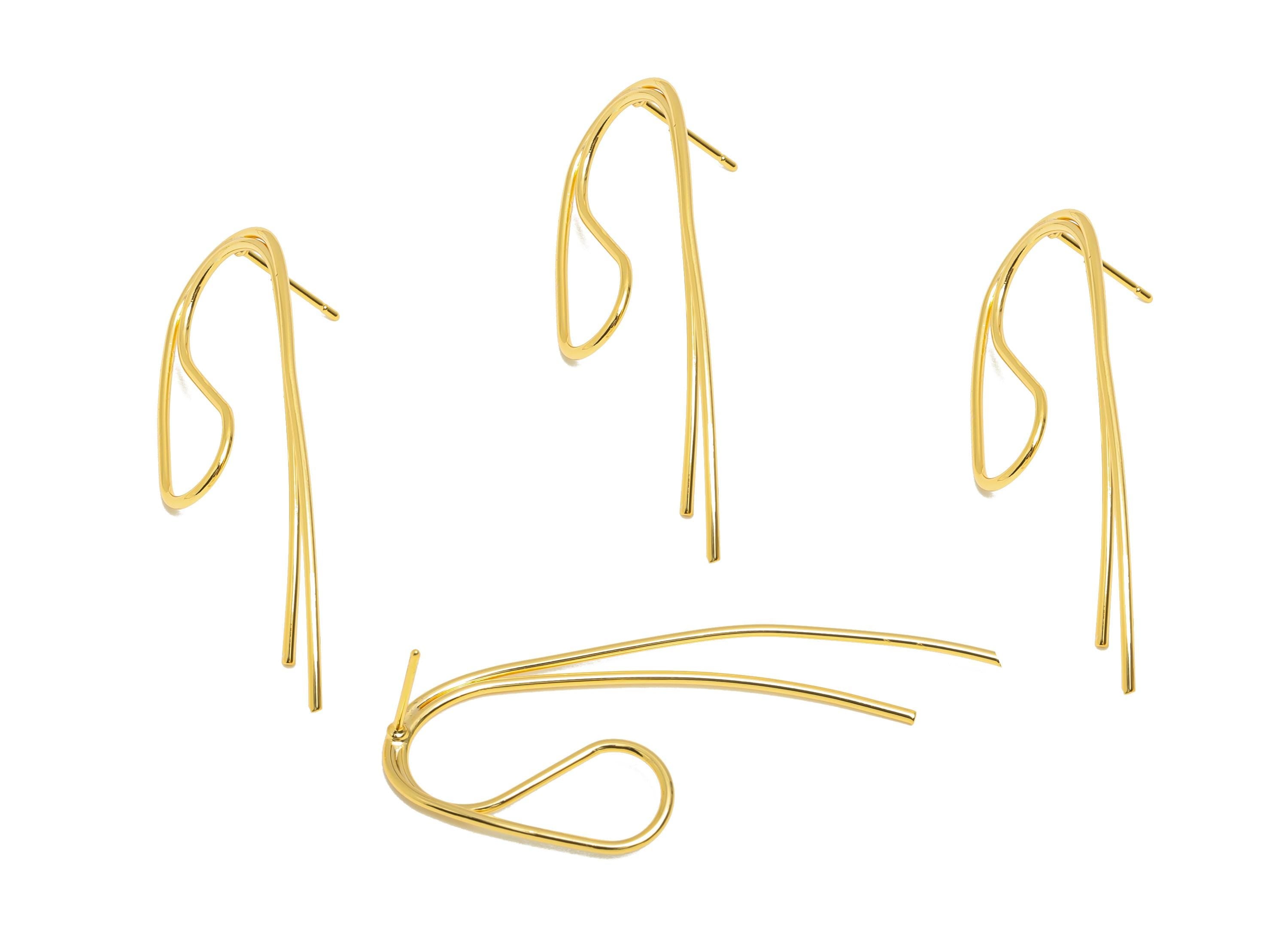 Abstract Gold Earring Post - Brass Twisted Wire Earring for Women - Fashion Geometric Earring - 18K Real Gold Plated - 45x17x1mm - RGP10791 - DOMEDBAZAAR