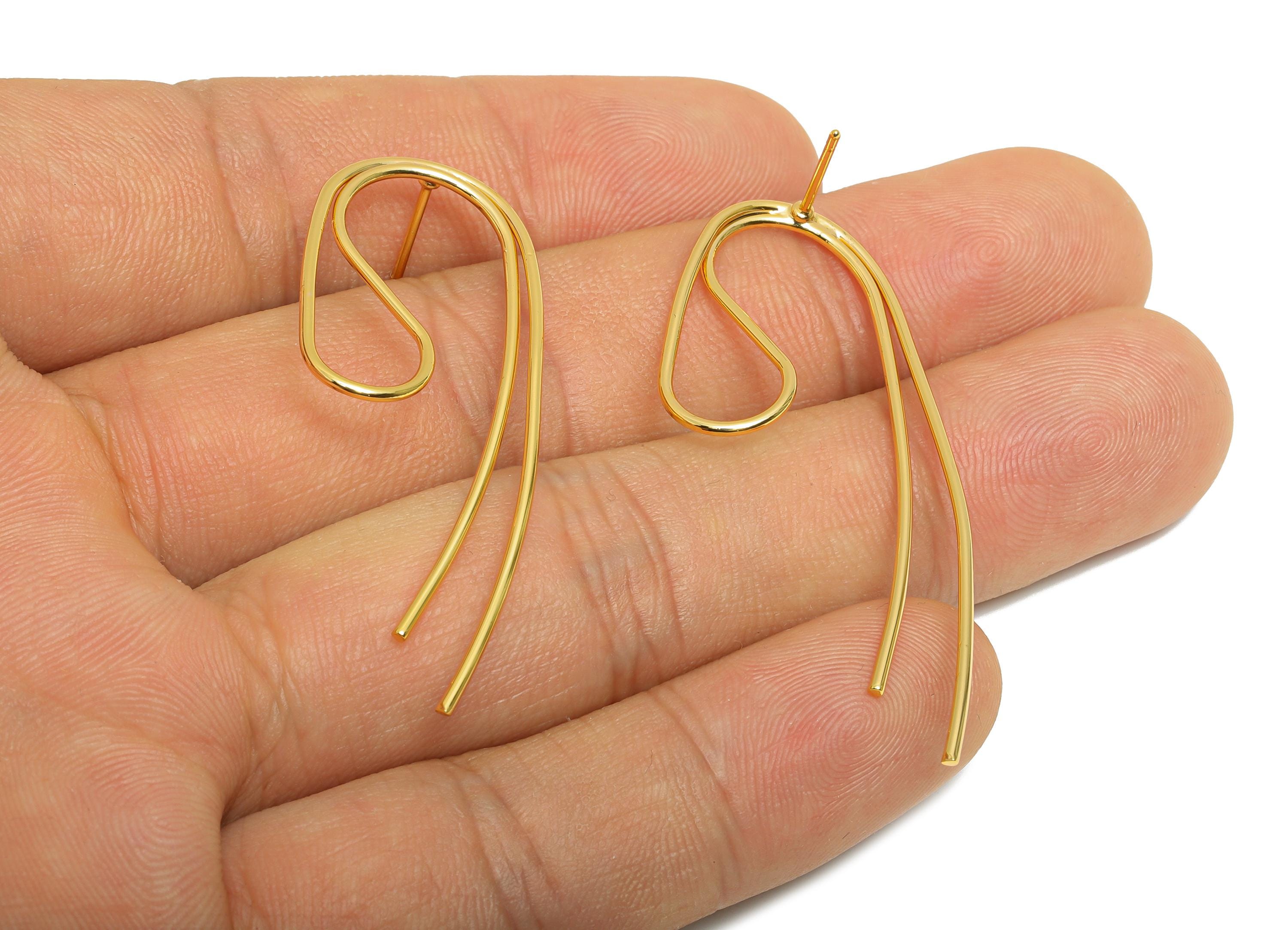 Abstract Gold Earring Post - Brass Twisted Wire Earring for Women - Fashion Geometric Earring - 18K Real Gold Plated - 45x17x1mm - RGP10791 - DOMEDBAZAAR