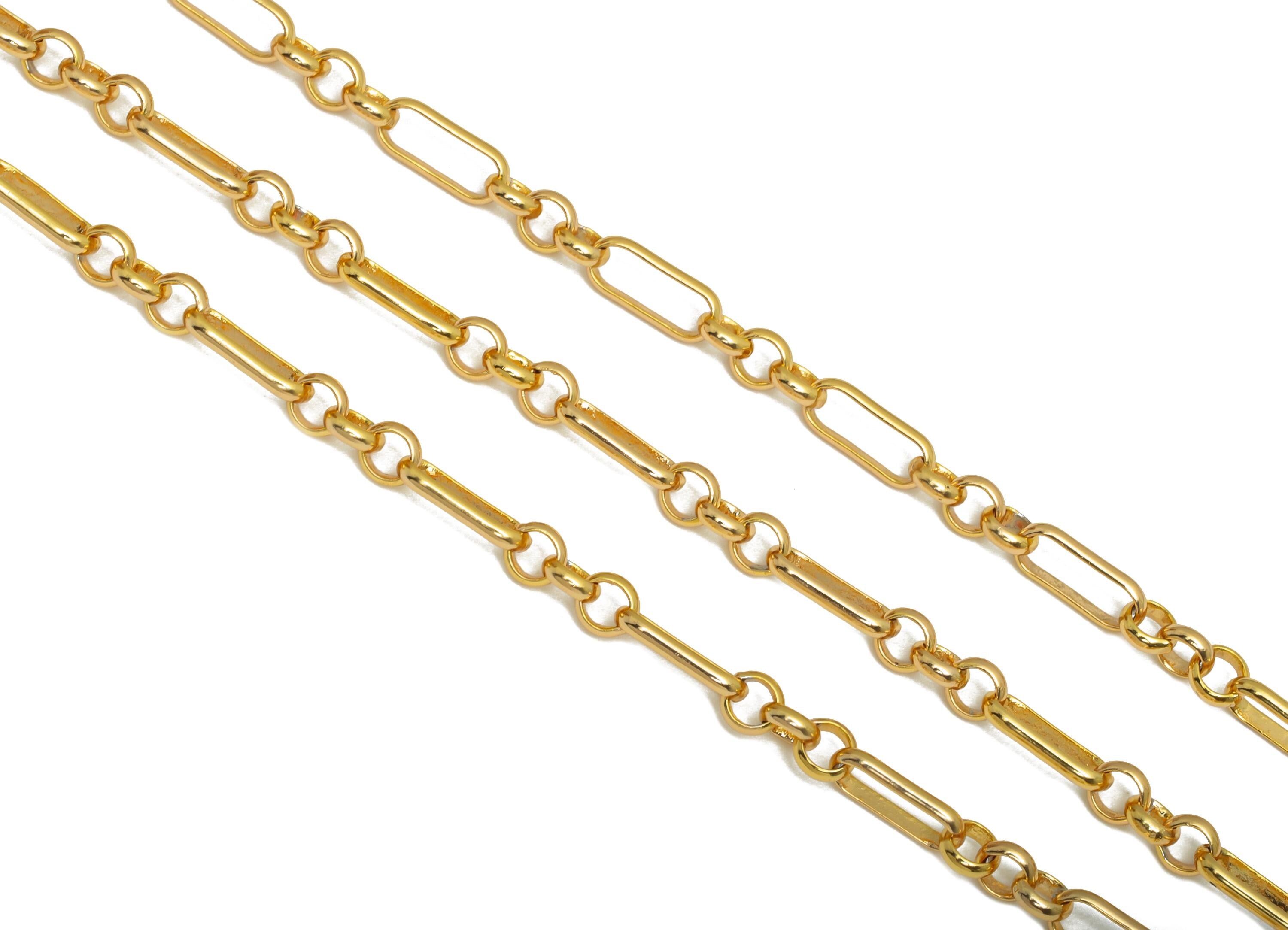 Brass Connected Chunky Chain - Gold Paperclip Chain - Round Rectangle Links Chain - 18K Real Gold Plated - 8.8x3.6x0.48mm - RGP11015 - DOMEDBAZAAR