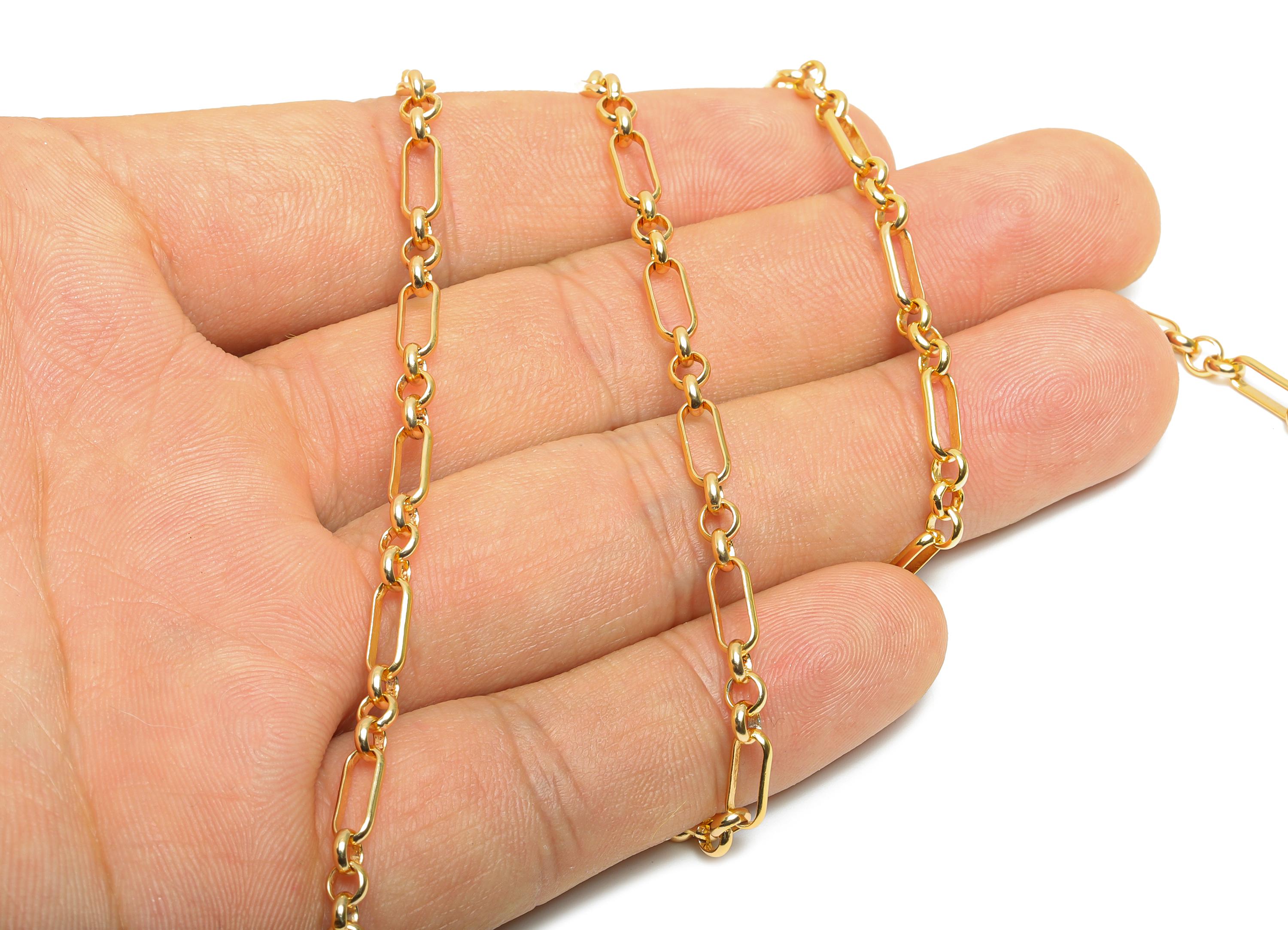 Brass Connected Chunky Chain - Gold Paperclip Chain - Round Rectangle Links Chain - 18K Real Gold Plated - 8.8x3.6x0.48mm - RGP11015 - DOMEDBAZAAR