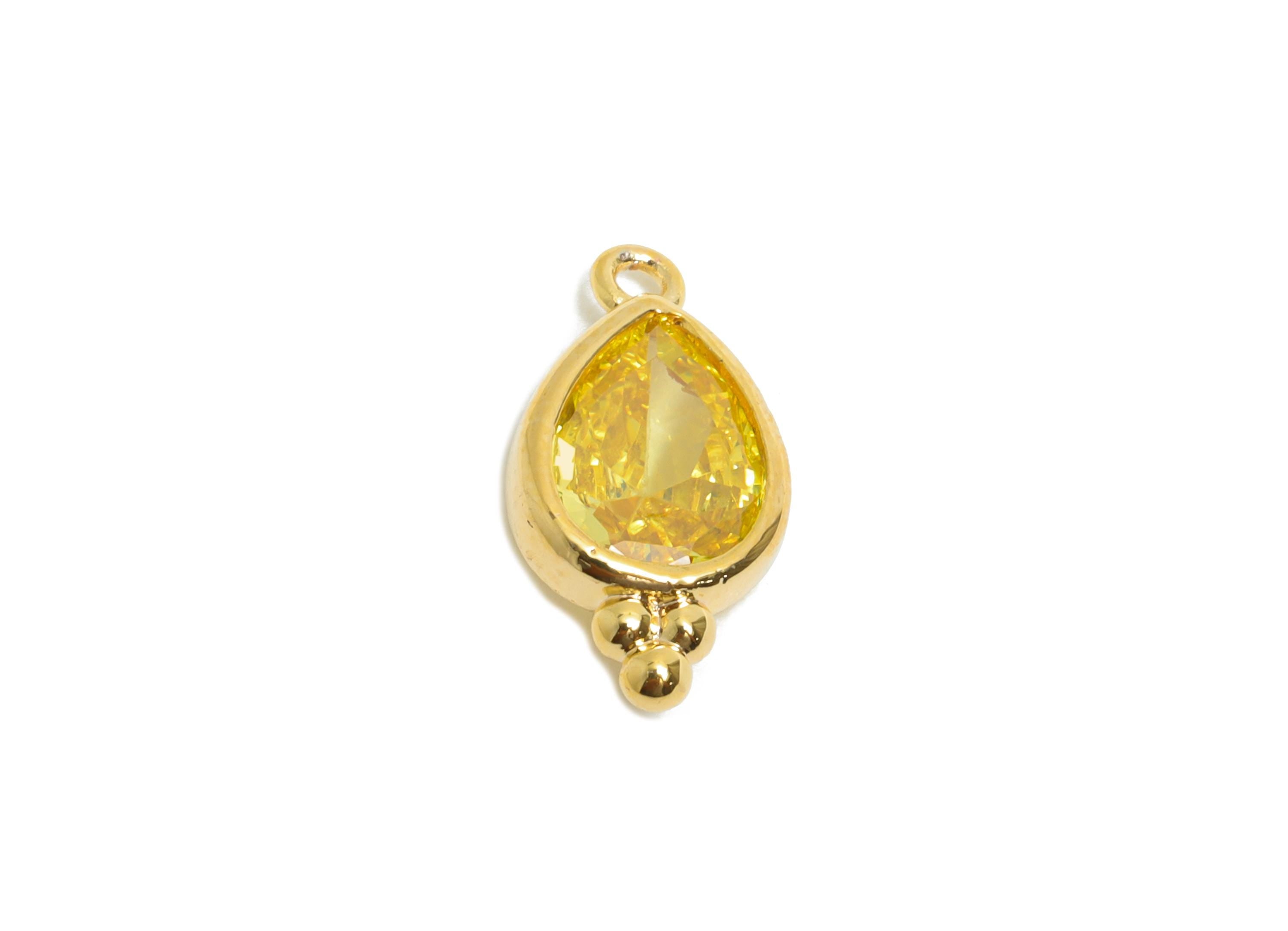 Sparkling Teardrop Zircon Charm - Dainty Gold Brass Necklace Pendant - Elegant Jewelry Findings - 18K Real Gold Plated - 14x7x3mm - RGP11060 - DOMEDBAZAAR