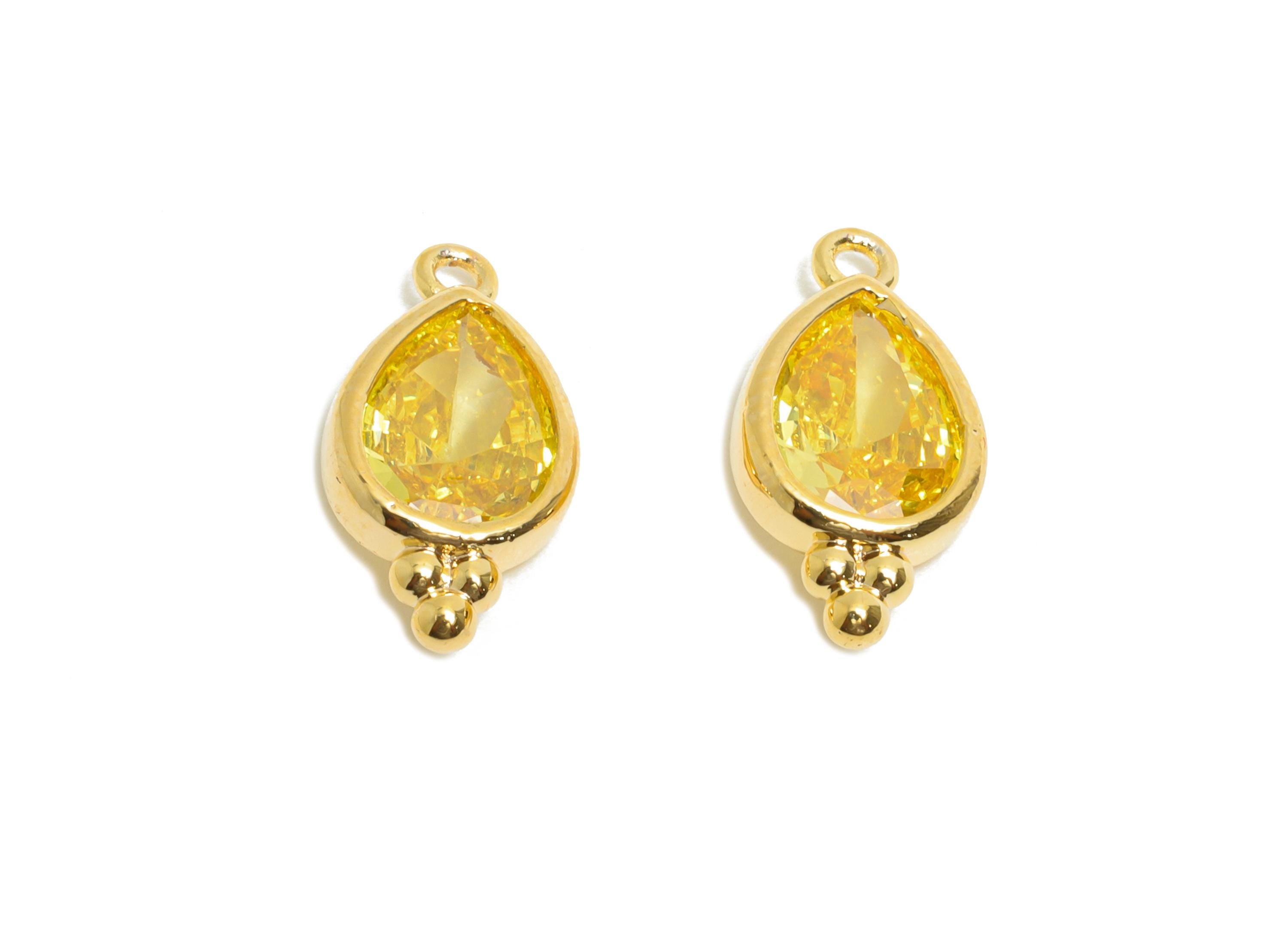 Sparkling Teardrop Zircon Charm - Dainty Gold Brass Necklace Pendant - Elegant Jewelry Findings - 18K Real Gold Plated - 14x7x3mm - RGP11060 - DOMEDBAZAAR