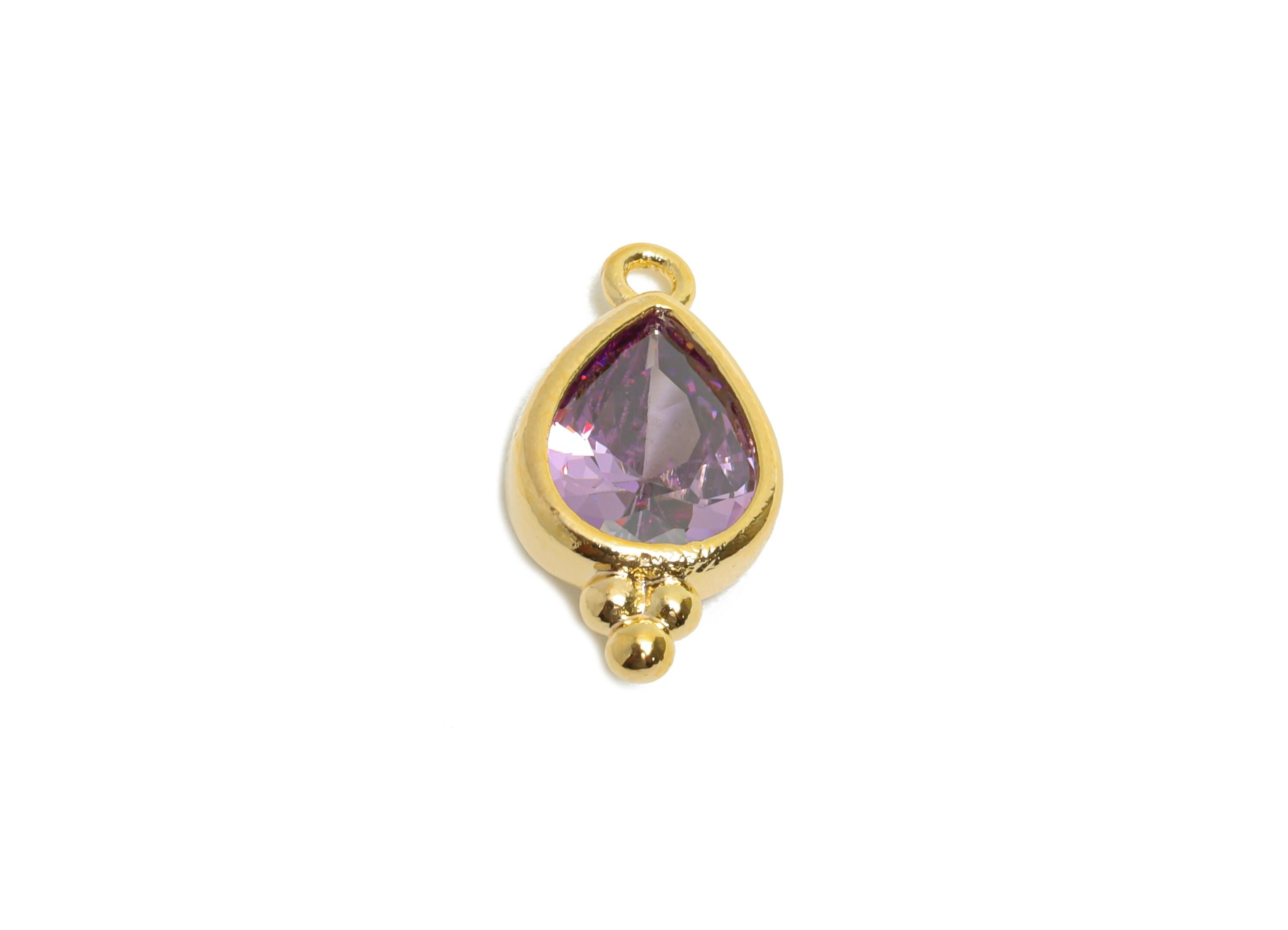 Sparkling Teardrop Zircon Charm - Dainty Gold Brass Necklace Pendant - Elegant Jewelry Findings - 18K Real Gold Plated - 14x7x3mm - RGP11061 - DOMEDBAZAAR