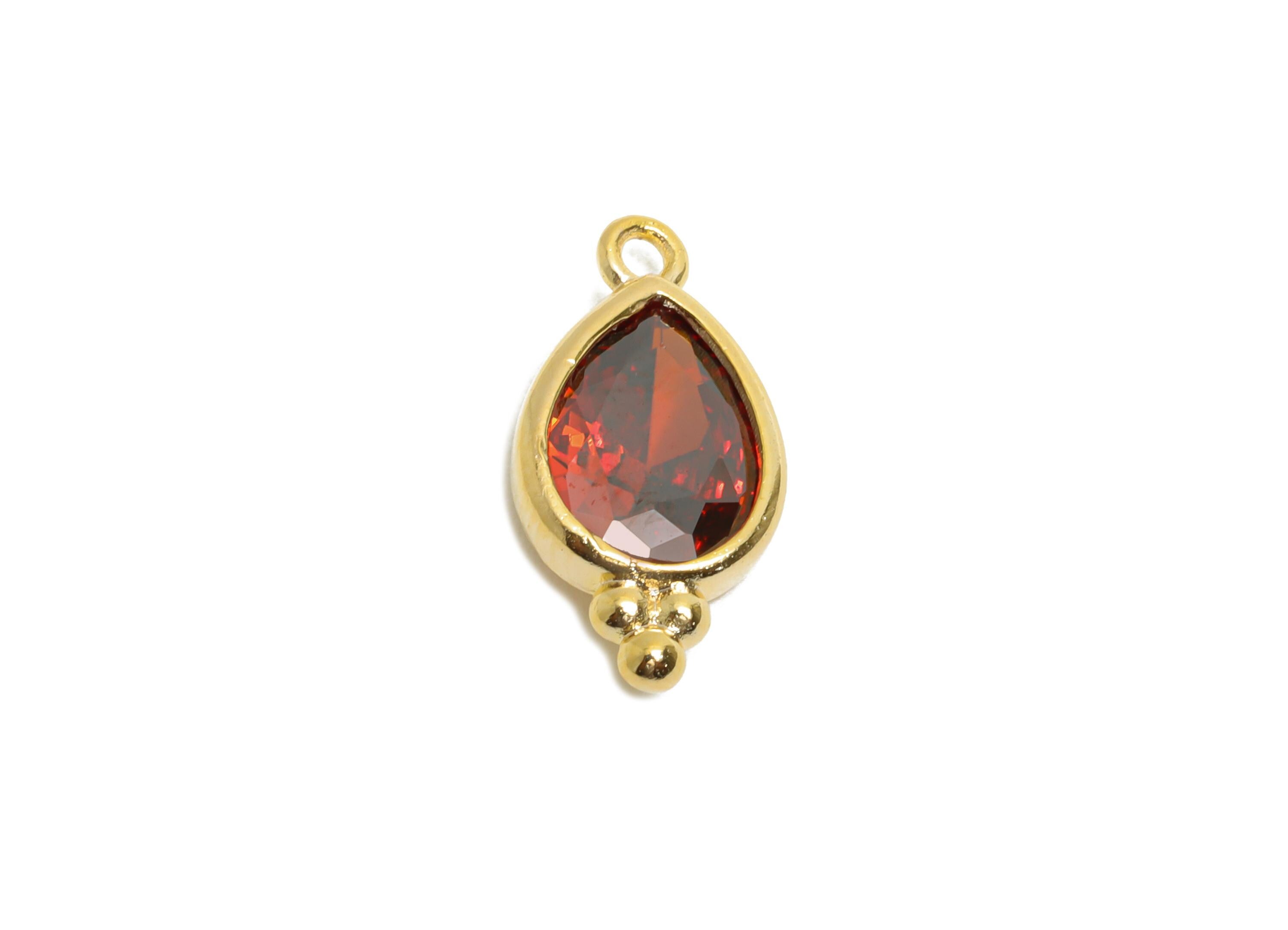 Sparkling Teardrop Zircon Charm - Dainty Gold Brass Necklace Pendant - Elegant Jewelry Findings - 18K Real Gold Plated - 14x7x3mm - RGP11063 - DOMEDBAZAAR