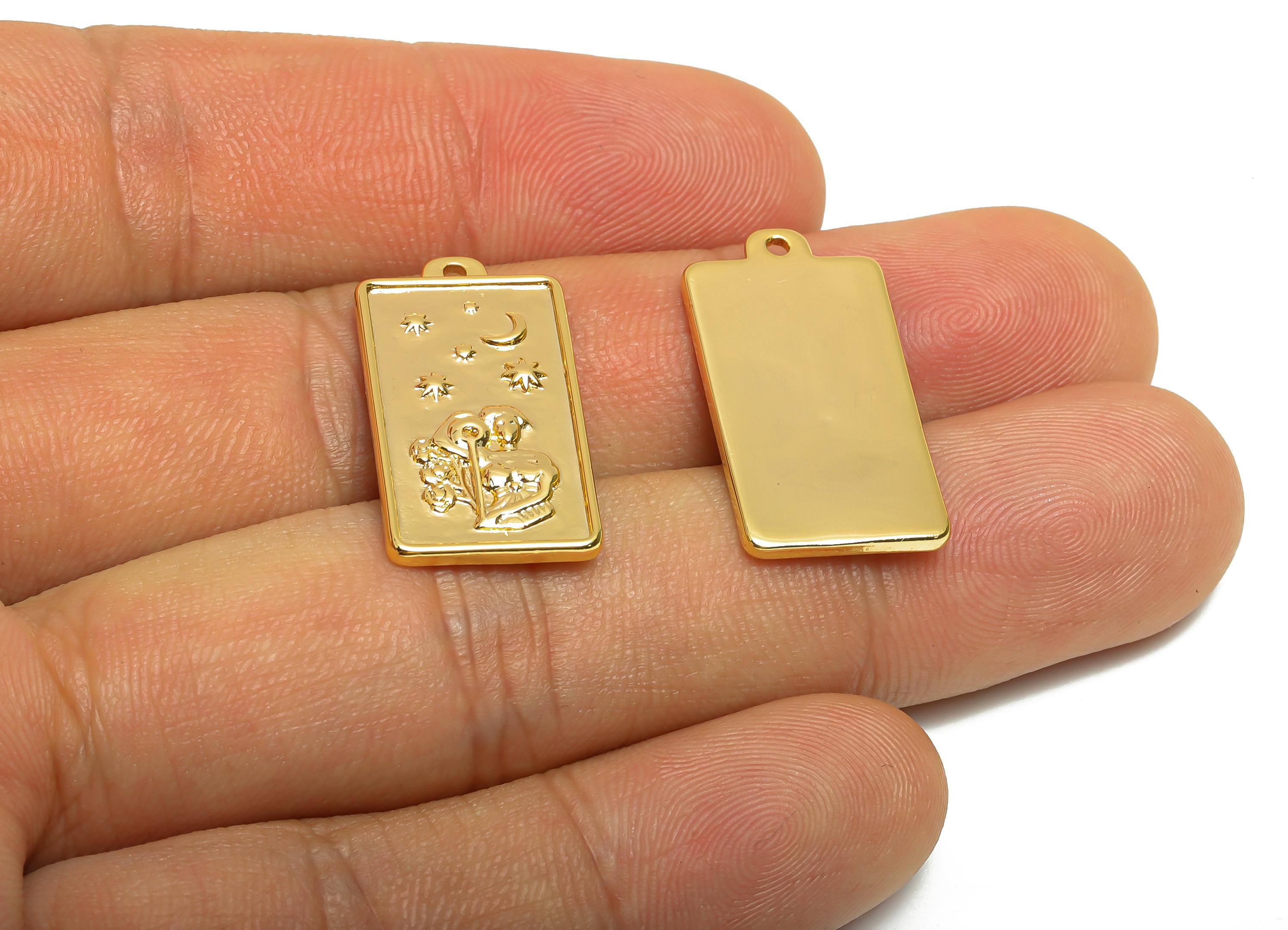 Aquarius Zodiac Rectangle Charm - Gold Brass Horoscopes Necklace Pendant - Astrology Good Lucky Charm - 18K Gold Plated - 24x12x1mm-RGP11038 - DOMEDBAZAAR