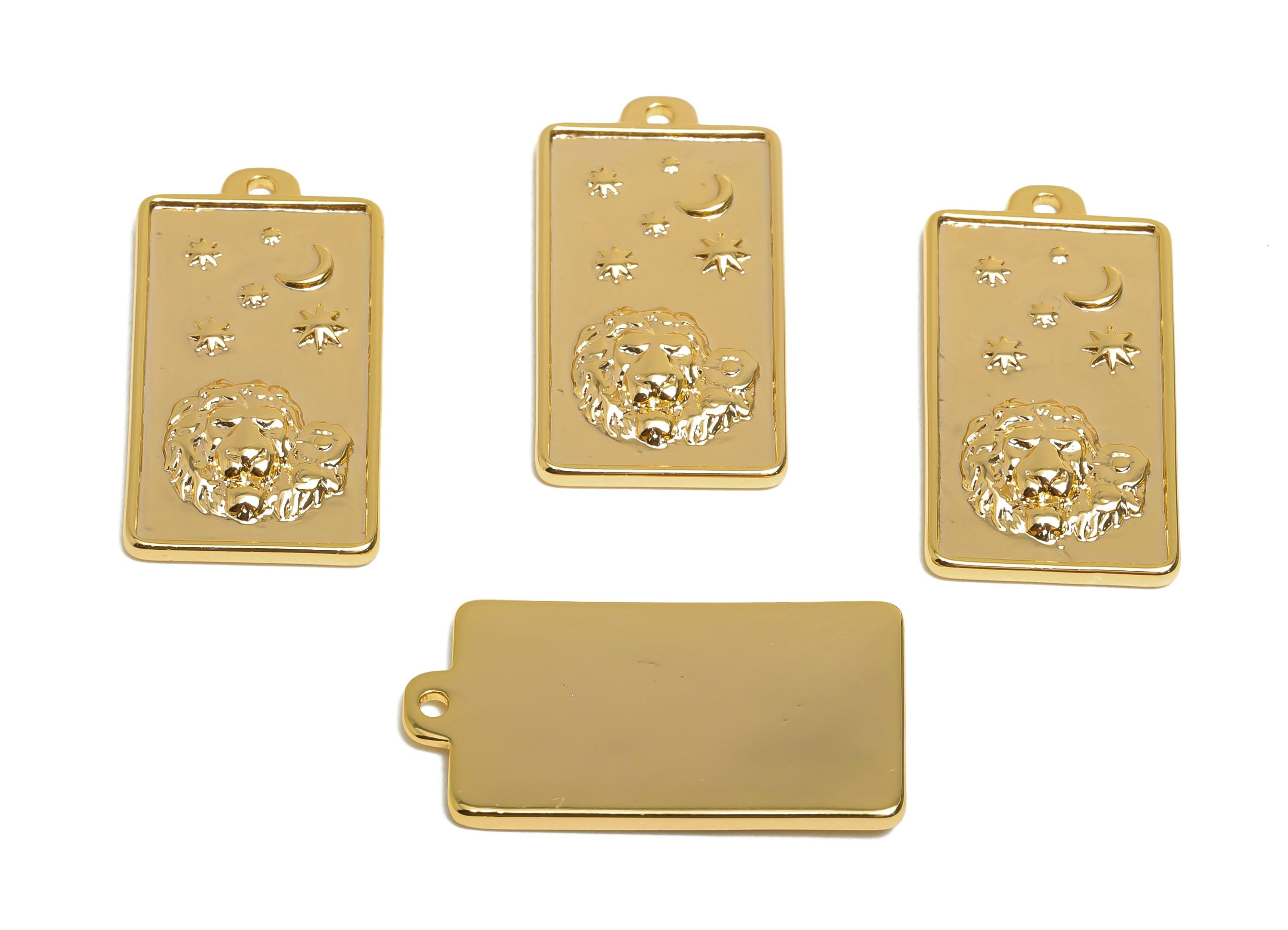 Leo Zodiac Rectangle Charm - Gold Brass Horoscopes Necklace Pendant - Astrology Good Lucky Charm - 18K Gold Plated - 24x12x1mm - RGP11039 - DOMEDBAZAAR