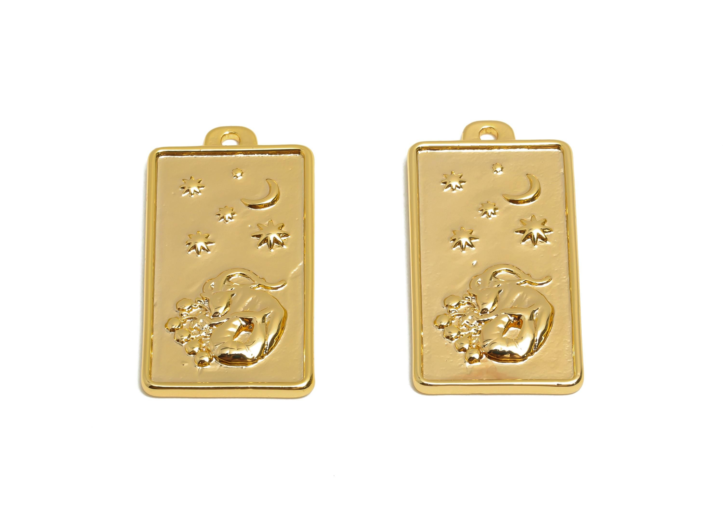 Capricorn Zodiac Rectangle Charm - Gold Brass Horoscopes Necklace Pendant - Astrology Good Lucky Charm - 18K Gold Plated -24x12x1mm-RGP11041 - DOMEDBAZAAR