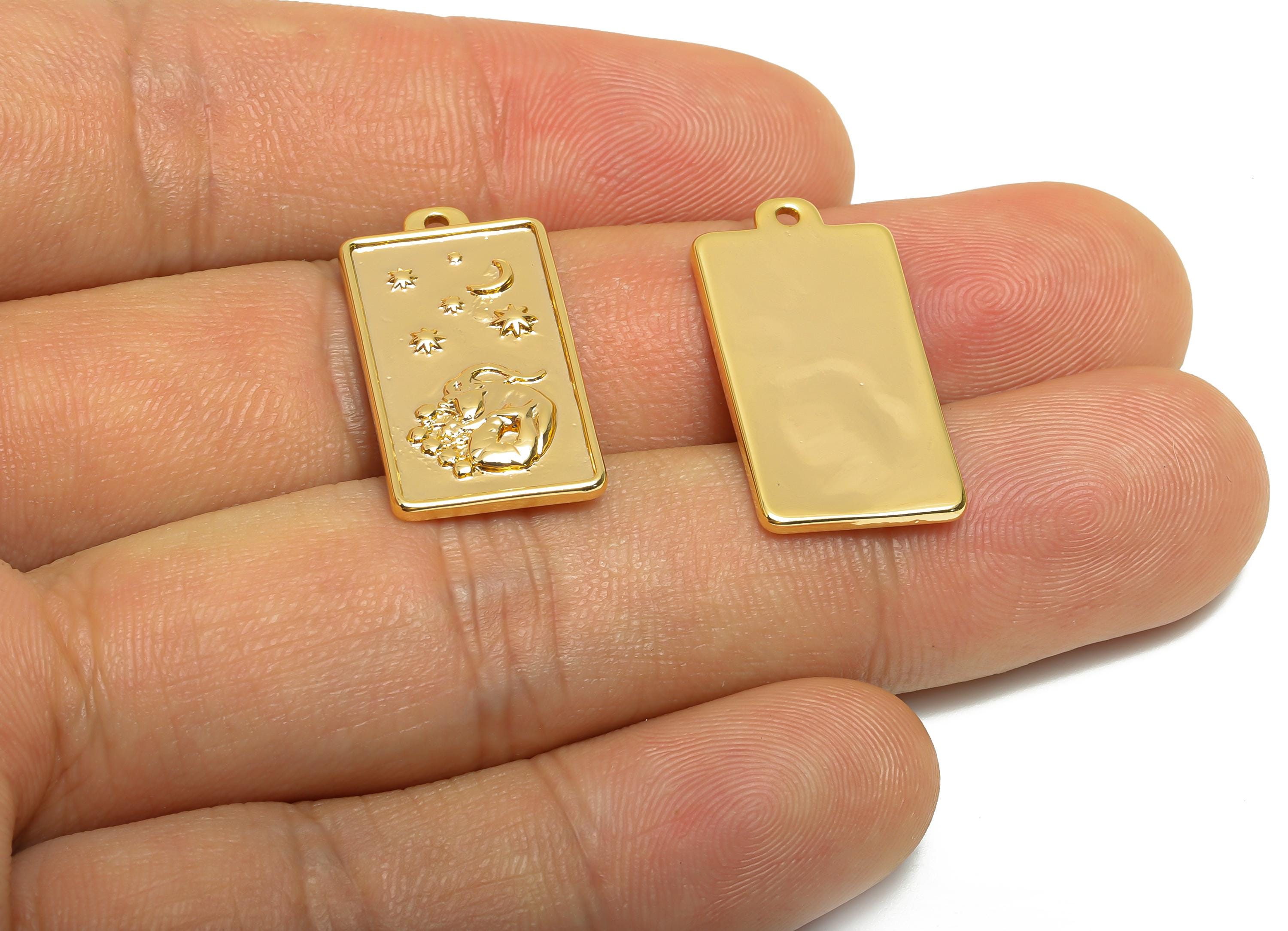 Capricorn Zodiac Rectangle Charm - Gold Brass Horoscopes Necklace Pendant - Astrology Good Lucky Charm - 18K Gold Plated -24x12x1mm-RGP11041 - DOMEDBAZAAR