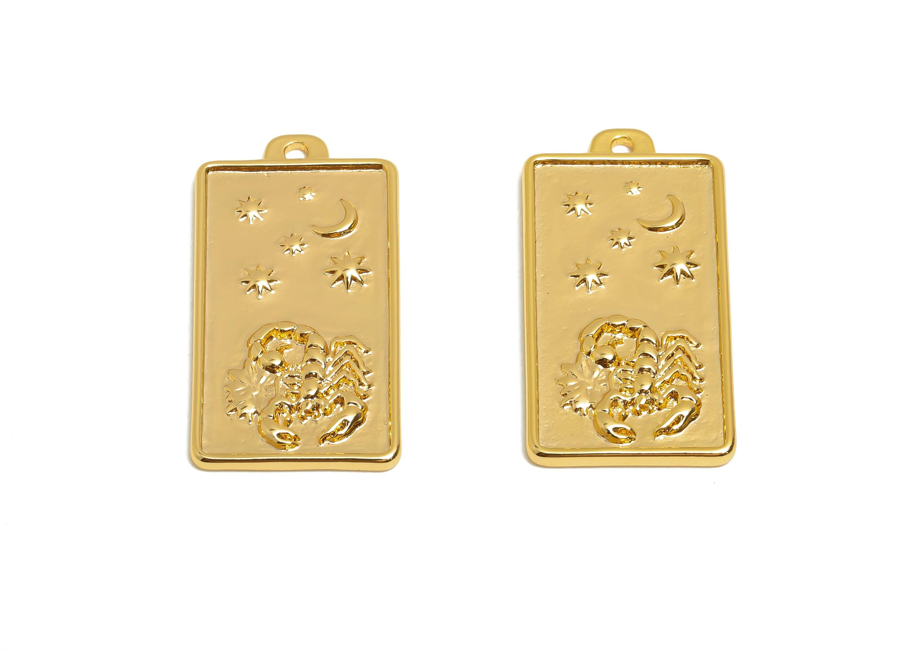 Scorpio Zodiac Rectangle Charm - Gold Brass Horoscopes Necklace Pendant - Astrology Good Lucky Charm - 18K Gold Plated - 24x12x1mm -RGP11043 - DOMEDBAZAAR