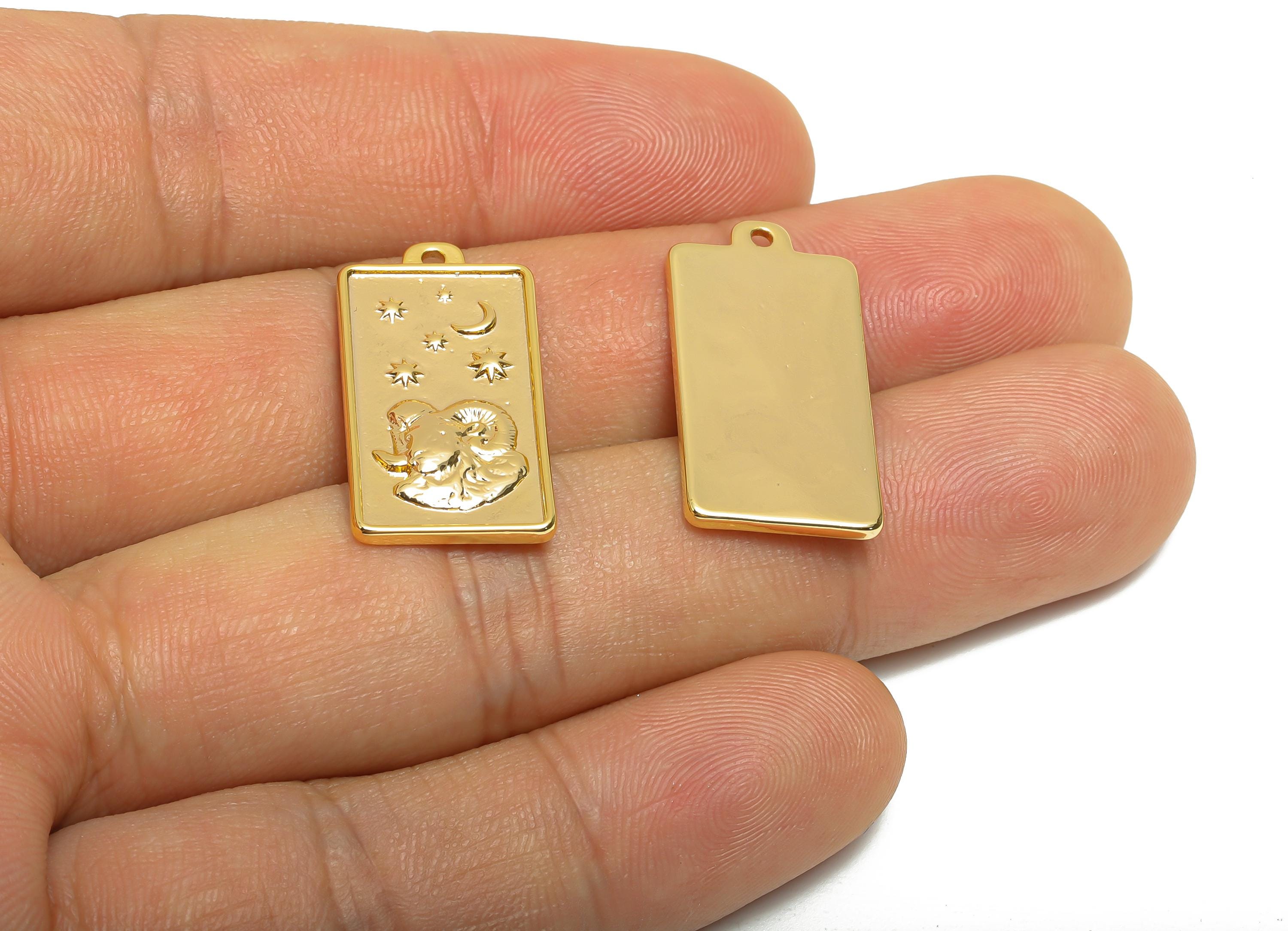 Aries Zodiac Rectangle Charm - Gold Brass Horoscopes Necklace Pendant - Astrology Good Lucky Charm - 18K Gold Plated - 24x12x1mm - RGP11044 - DOMEDBAZAAR