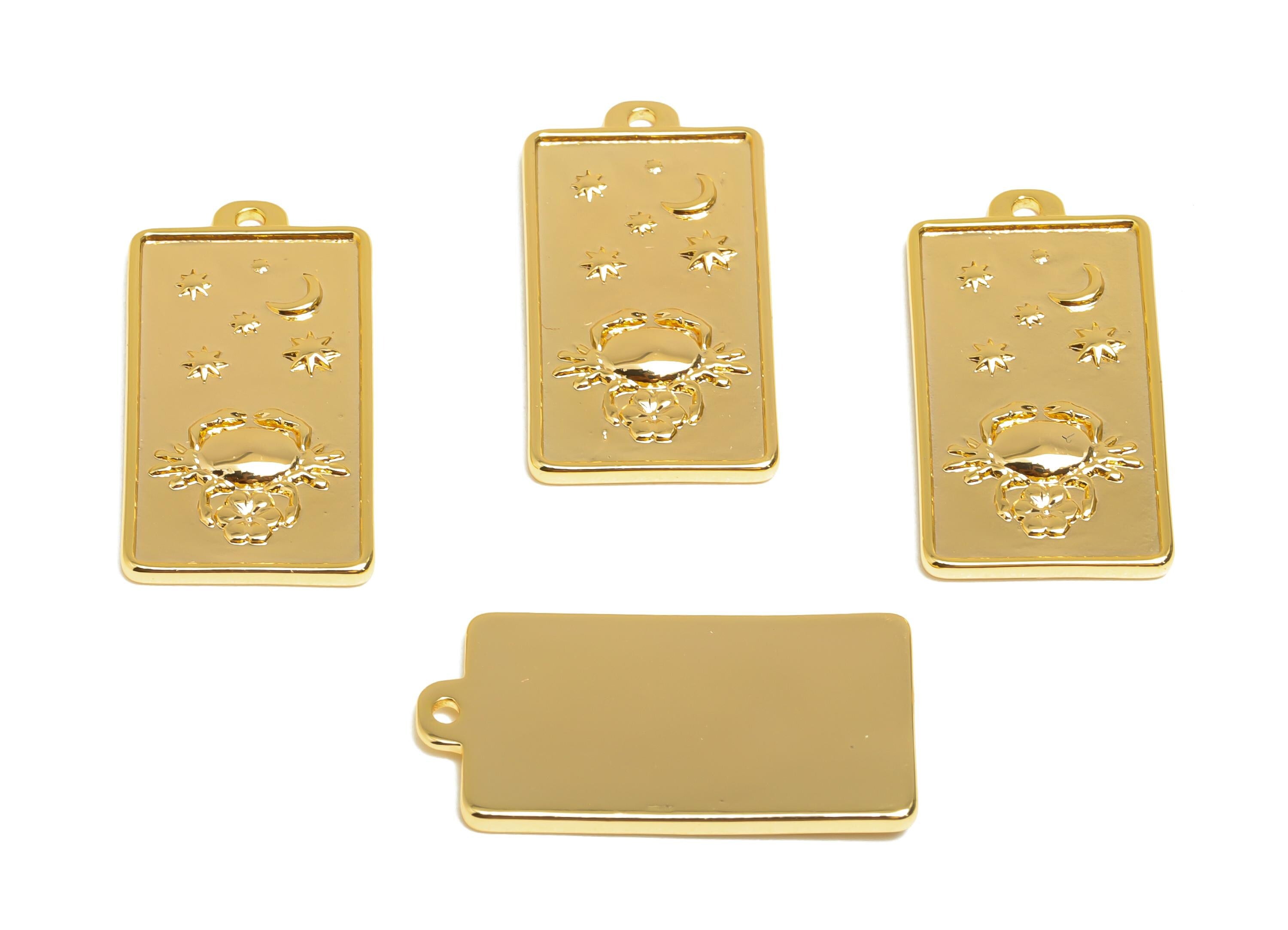 Cancer Zodiac Rectangle Charm - Gold Brass Horoscopes Necklace Pendant - Astrology Good Lucky Charm - 18K Gold Plated - 24x12x1mm - RGP11047 - DOMEDBAZAAR
