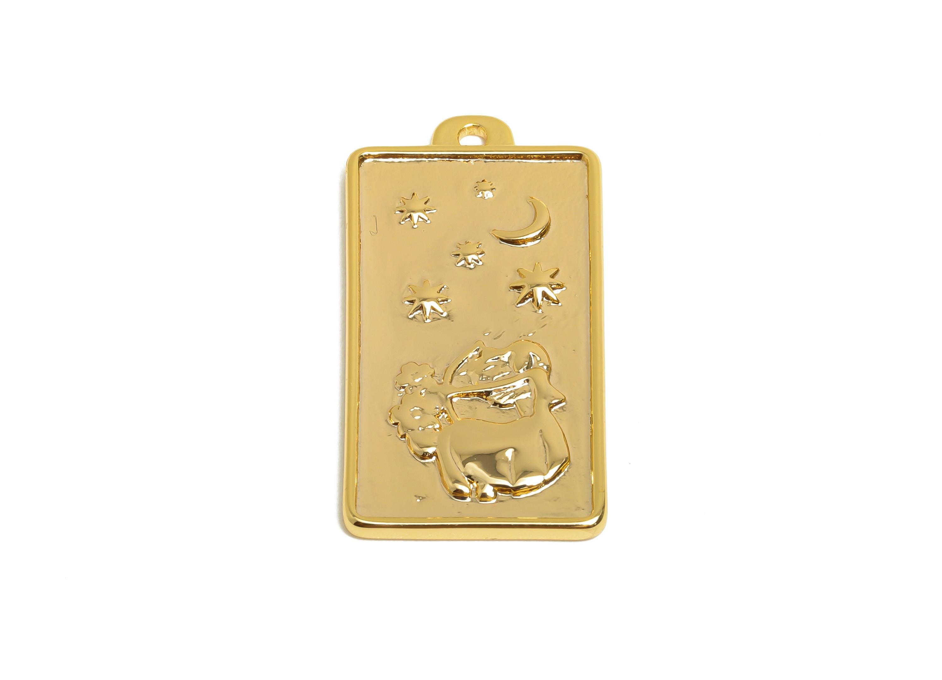 Sagittarius Zodiac Rectangle Charm - Gold Brass Horoscopes Necklace Pendant - Astrology Good Lucky Charm -18K Gold Plated-24x12x1mm-RGP11048 - DOMEDBAZAAR