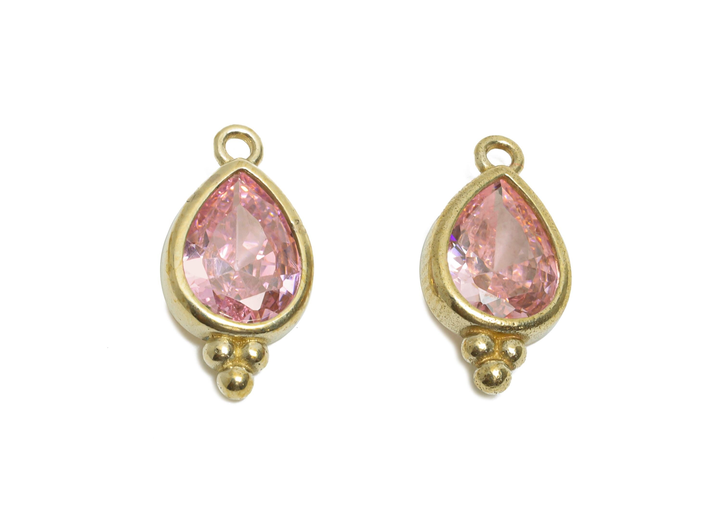 Raw Brass Teardrop Zircon Charm - Dainty Pink Faceted Zircon Necklace Pendant - DIY Jewelry Making - Crafting Making - 14x7x3mm - PP11428 - DOMEDBAZAAR