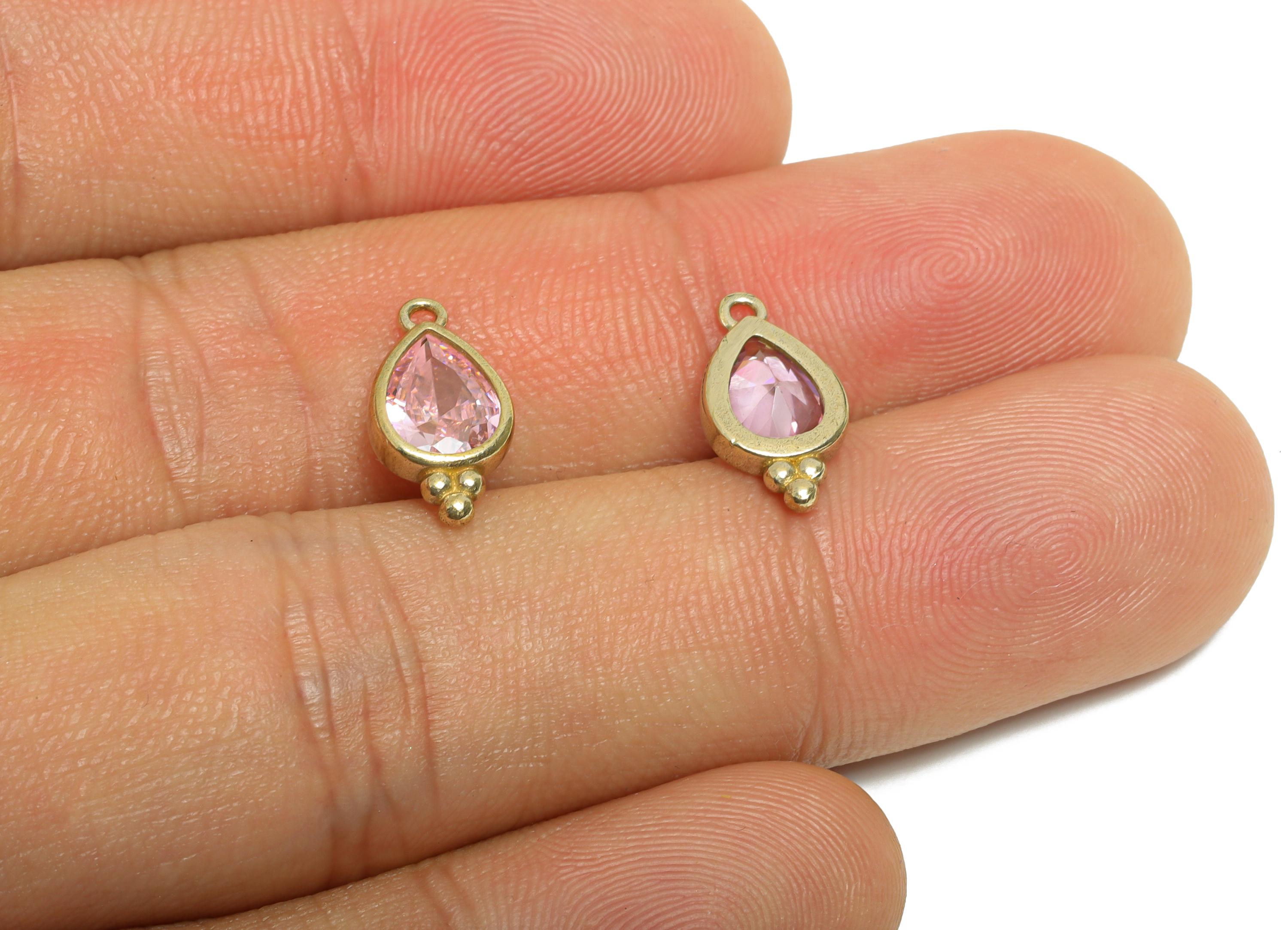 Raw Brass Teardrop Zircon Charm - Dainty Pink Faceted Zircon Necklace Pendant - DIY Jewelry Making - Crafting Making - 14x7x3mm - PP11428 - DOMEDBAZAAR