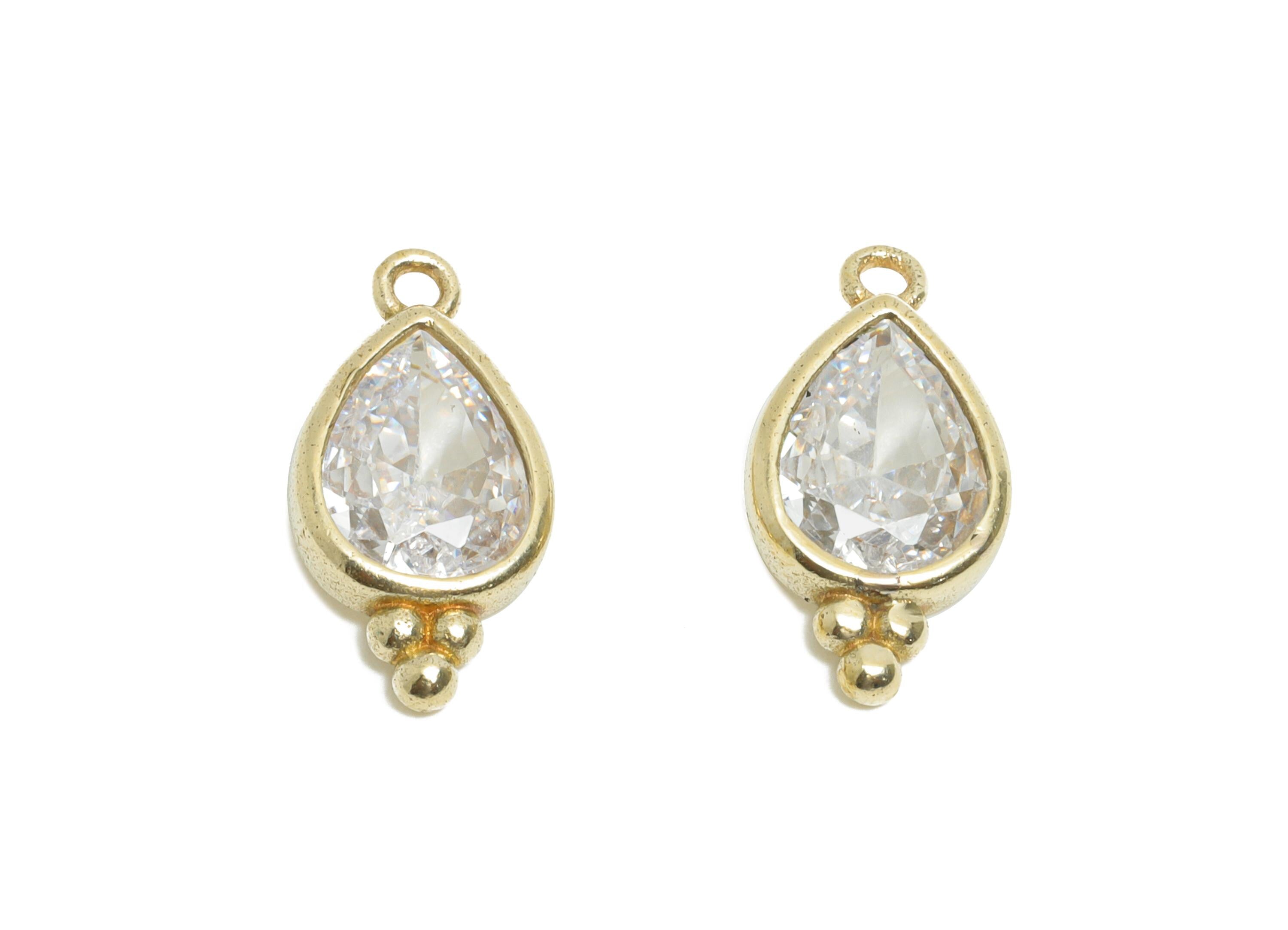 Raw Brass Teardrop Zircon Charm - Sparkling Faceted Zircon Pendant for Necklace - For Craft Making - Jewelry Supplies - 14x7x3mm - PP11429 - DOMEDBAZAAR