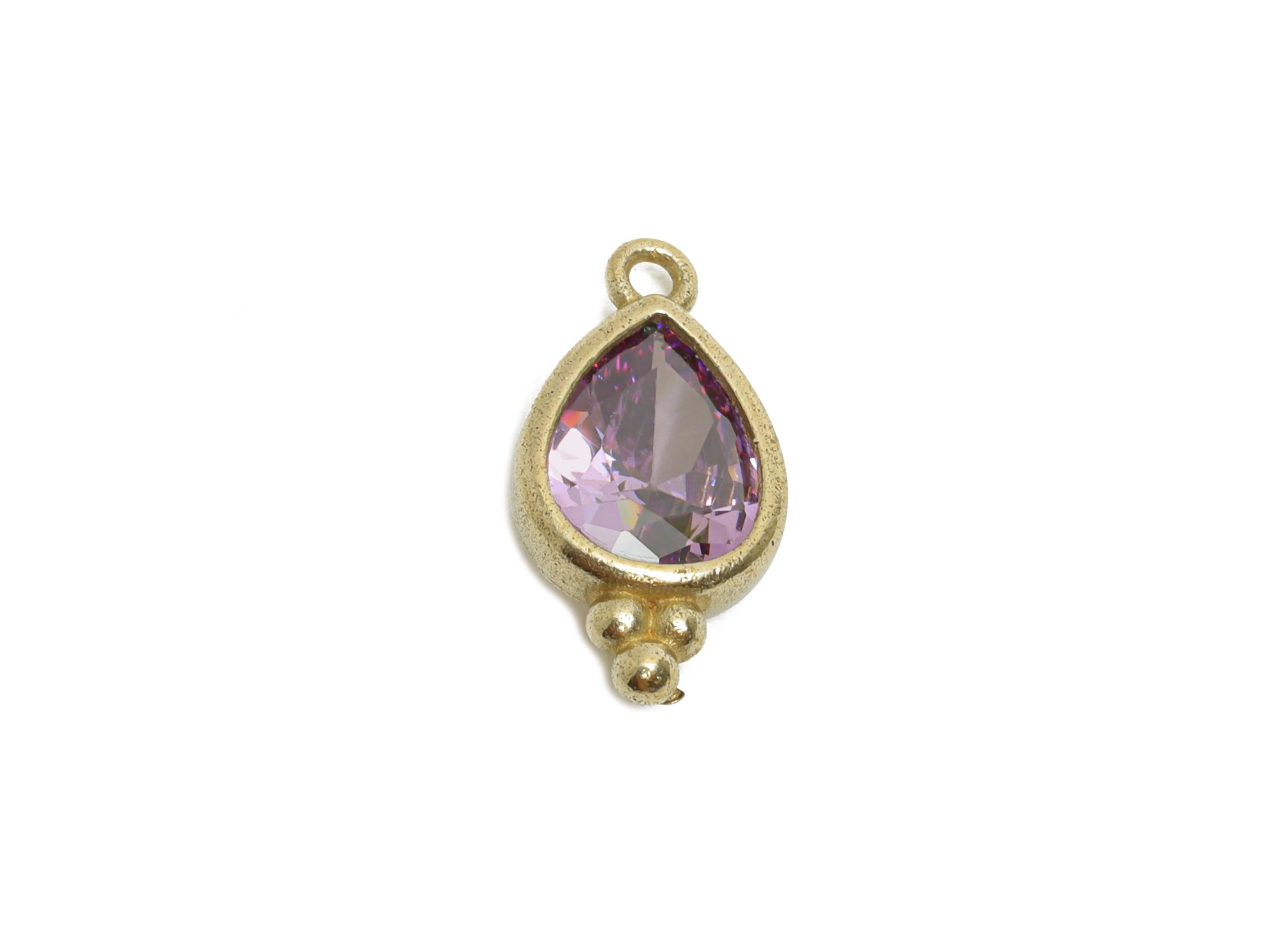 Sparkling Teardrop Zircon Charm - Dainty Raw Brass Necklace Pendant - Elegant Jewelry Findings - Jewelry Making DIY - 14x7x3mm - PP11431 - DOMEDBAZAAR