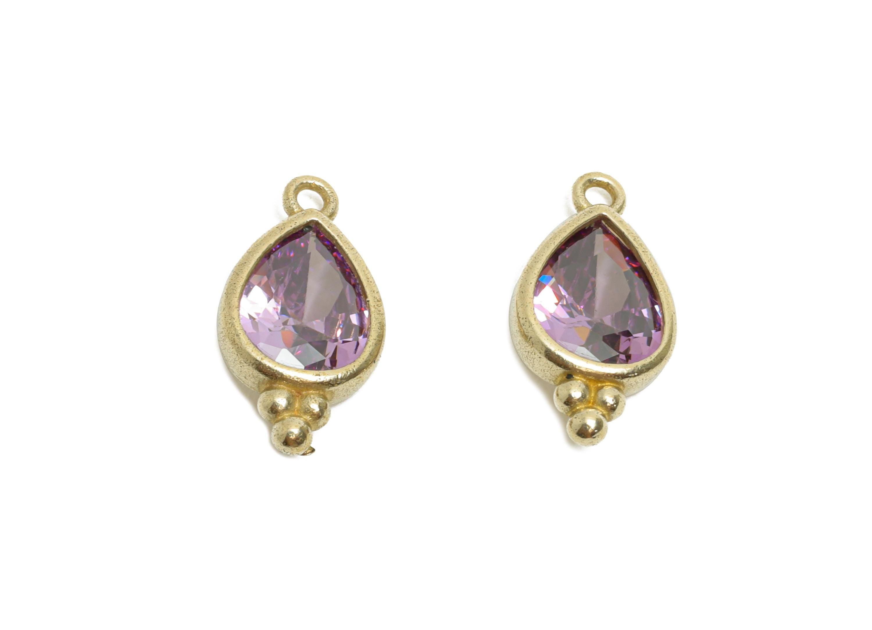 Sparkling Teardrop Zircon Charm - Dainty Raw Brass Necklace Pendant - Elegant Jewelry Findings - Jewelry Making DIY - 14x7x3mm - PP11431 - DOMEDBAZAAR