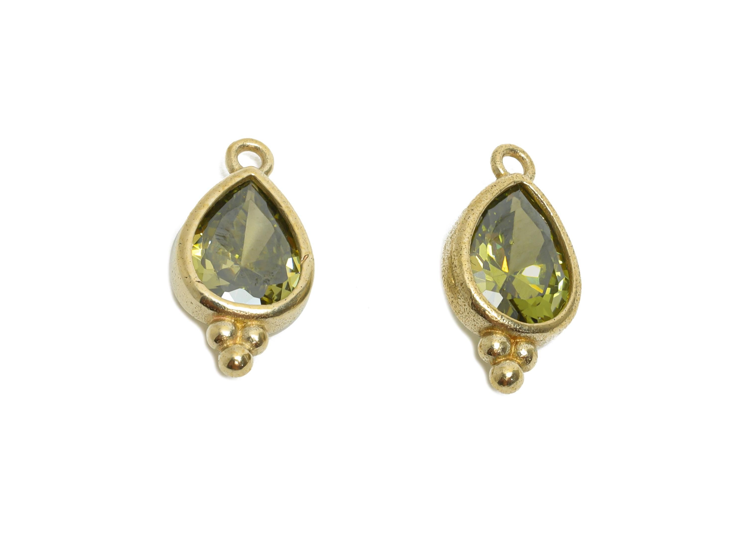 Raw Brass Teardrop Zircon Charm - Dainty Faceted Zircon Necklace Pendant - DIY Jewelry Supplies - Crafting Making - 14x7x3mm - PP11434 - DOMEDBAZAAR