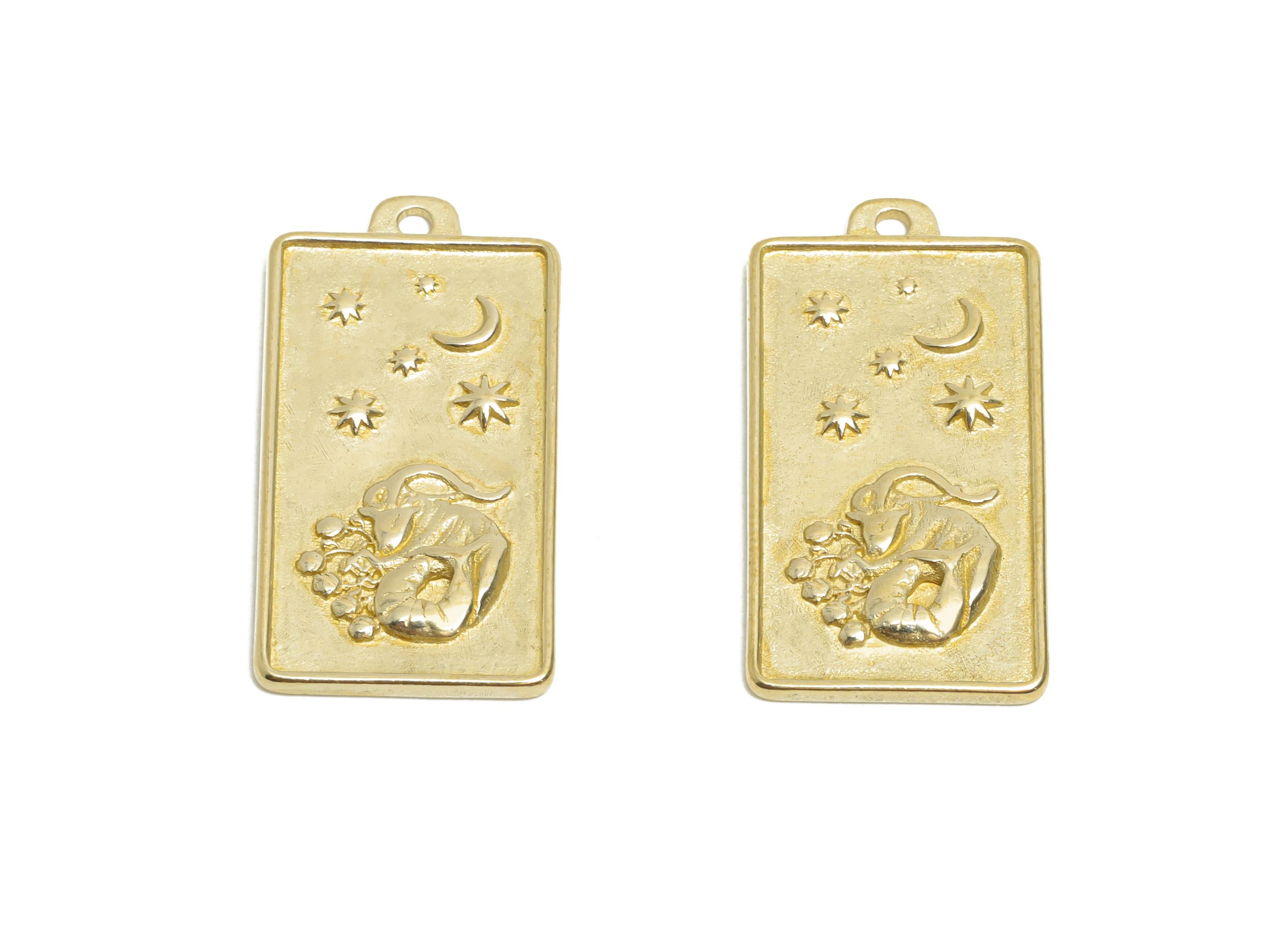 Capricorn Zodiac Rectangle Charm - Raw Brass Horoscopes Necklace Pendant - Astrology Good Lucky Charm - Jewelry Making - 24x12x1mm - PP11413 - DOMEDBAZAAR