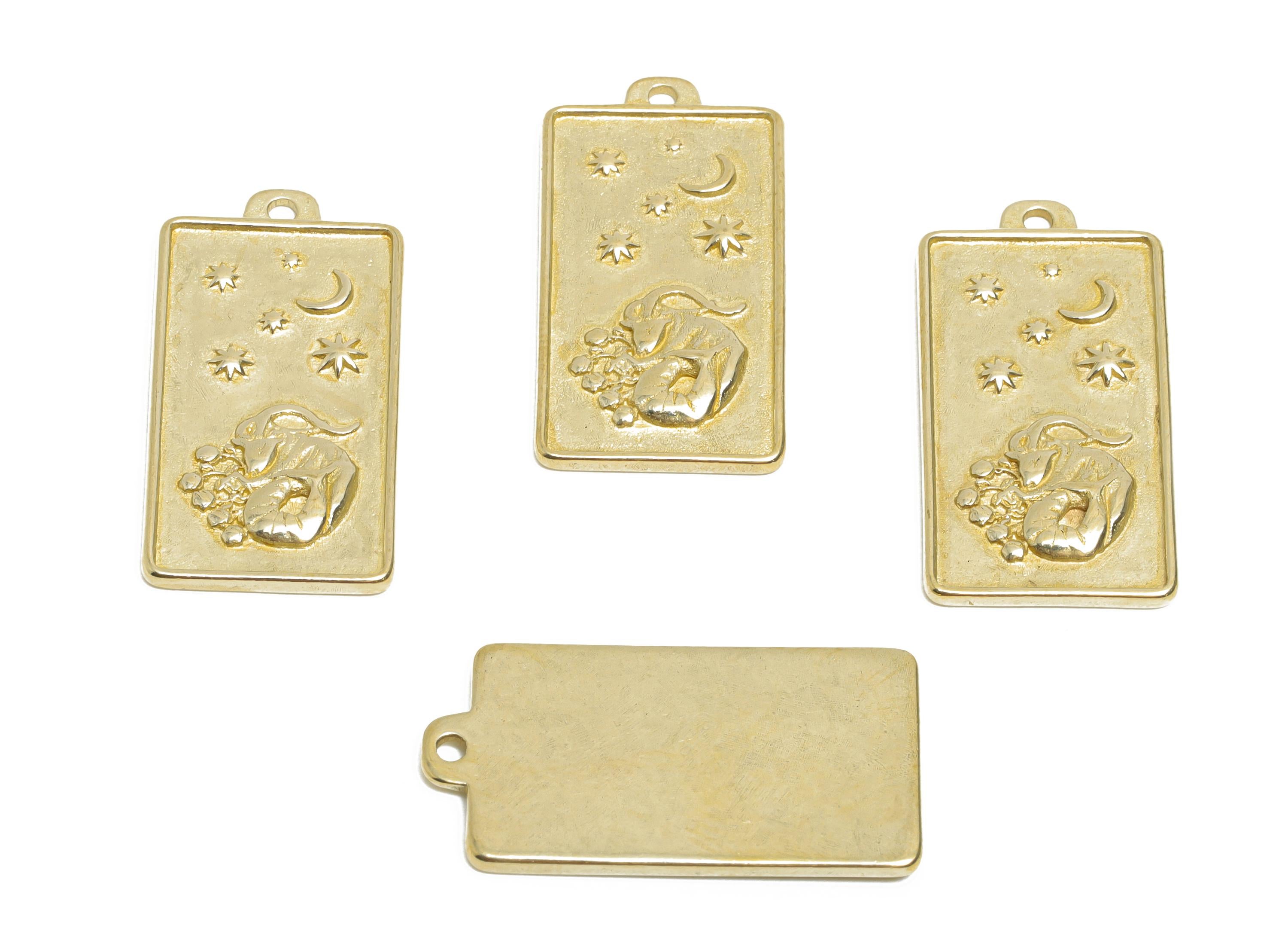 Capricorn Zodiac Rectangle Charm - Raw Brass Horoscopes Necklace Pendant - Astrology Good Lucky Charm - Jewelry Making - 24x12x1mm - PP11413 - DOMEDBAZAAR