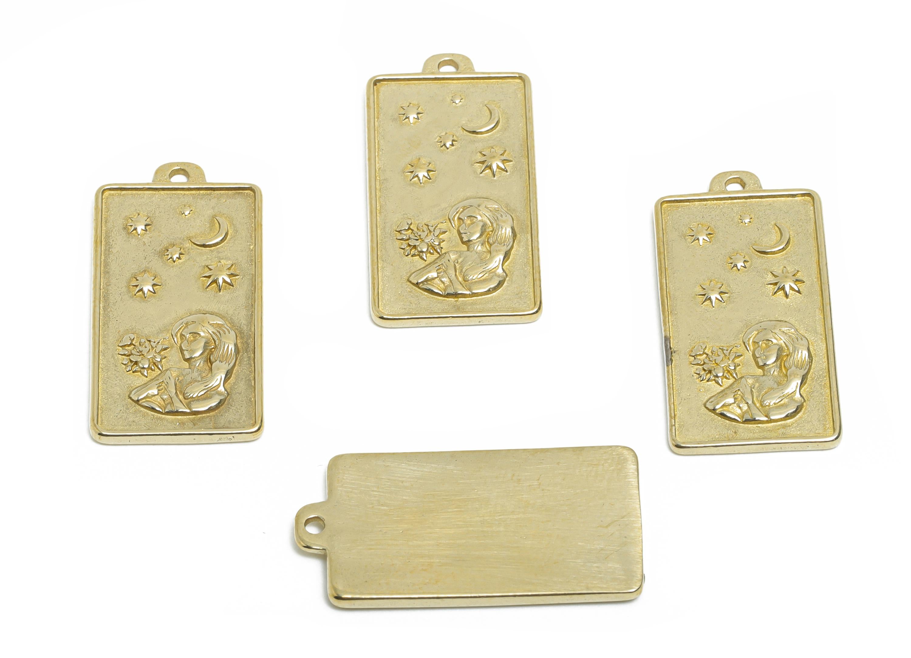 Virgo Zodiac Rectangle Charm - Raw Brass Horoscopes Necklace Pendant - Astrology Good Lucky Charm - Jewelry Making - 24x12x1mm - PP11414 - DOMEDBAZAAR