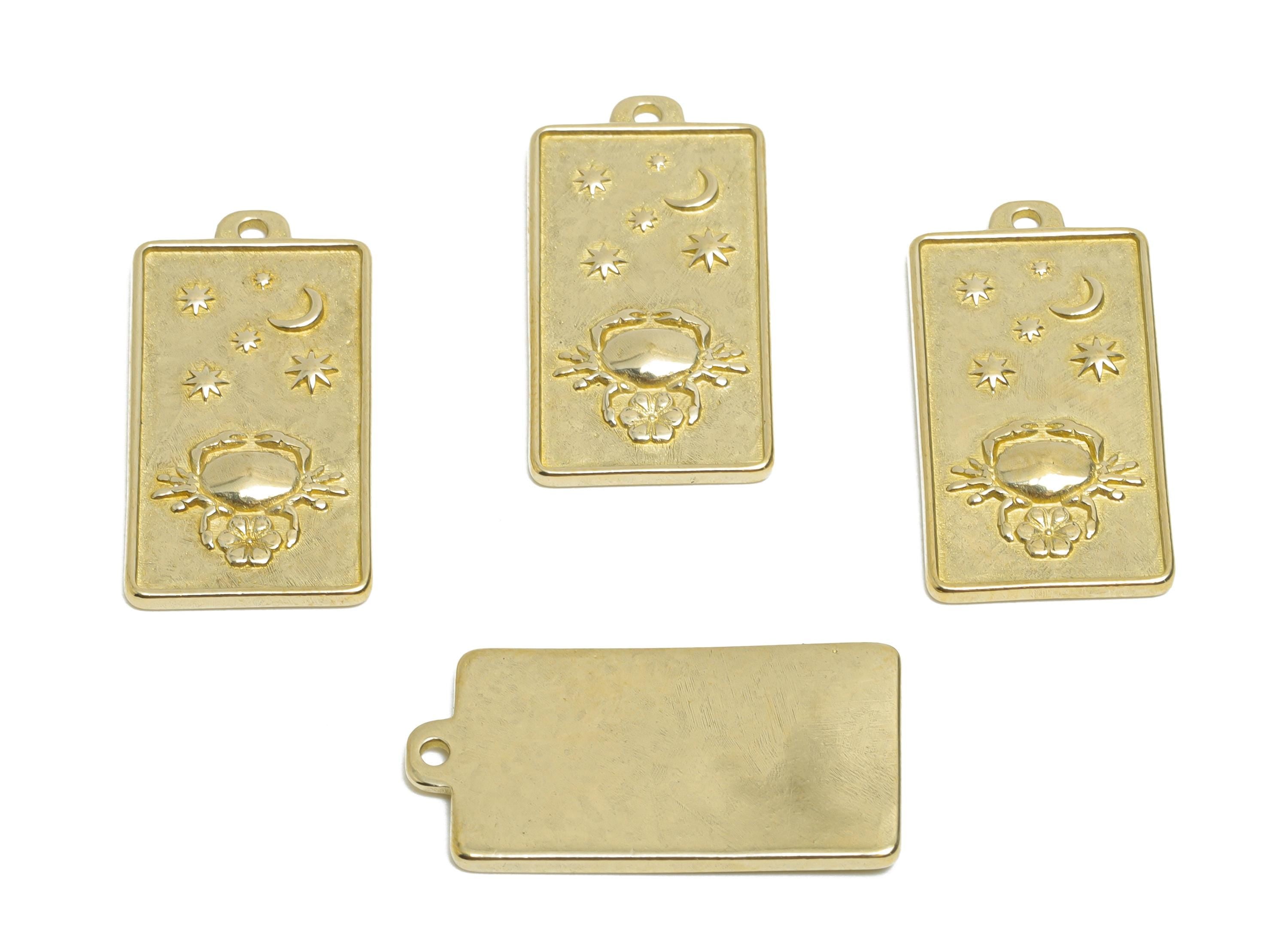 Cancer Zodiac Rectangle Charm - Raw Brass Horoscopes Necklace Pendant - Astrology Good Lucky Charm - Jewelry Making - 24x12x1mm - PP11419 - DOMEDBAZAAR