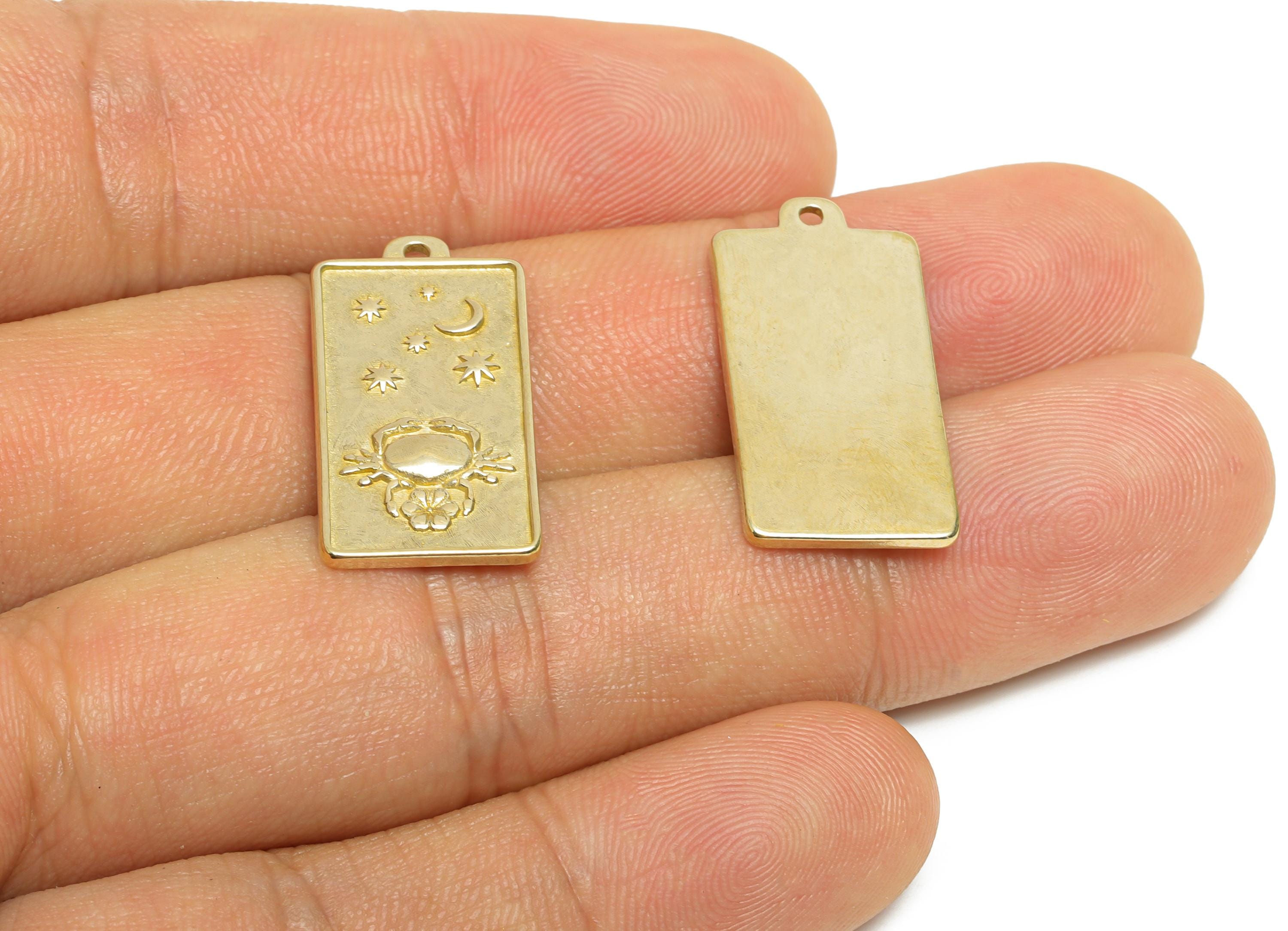 Cancer Zodiac Rectangle Charm - Raw Brass Horoscopes Necklace Pendant - Astrology Good Lucky Charm - Jewelry Making - 24x12x1mm - PP11419 - DOMEDBAZAAR