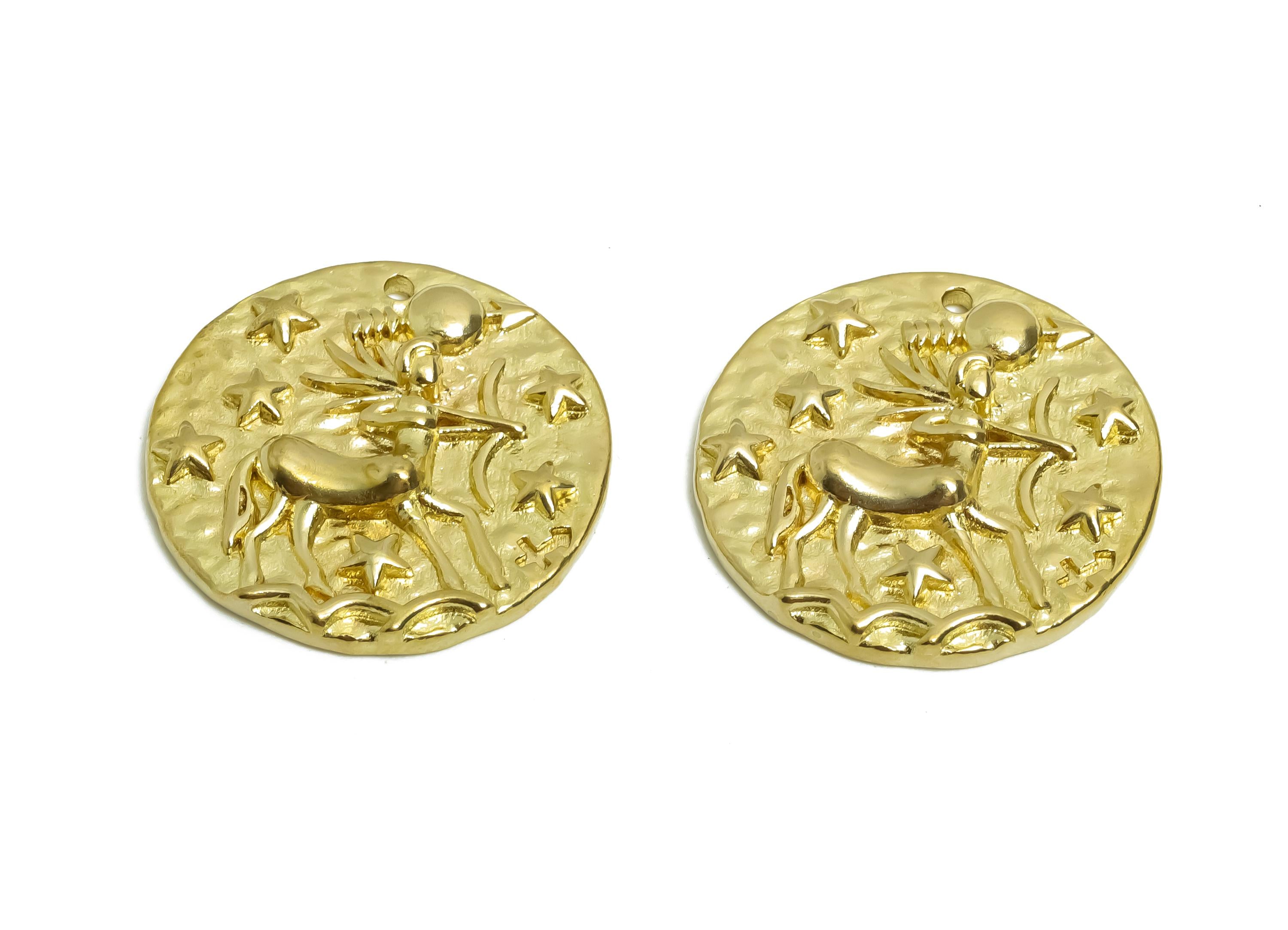 Sagittarius Zodiac Round Charm - Raw Brass Horoscopes Charm - Round Animal Pendant - Brass Zodiac Necklace Pendant - 19.4x19.4x3mm - PP7751N - DOMEDBAZAAR