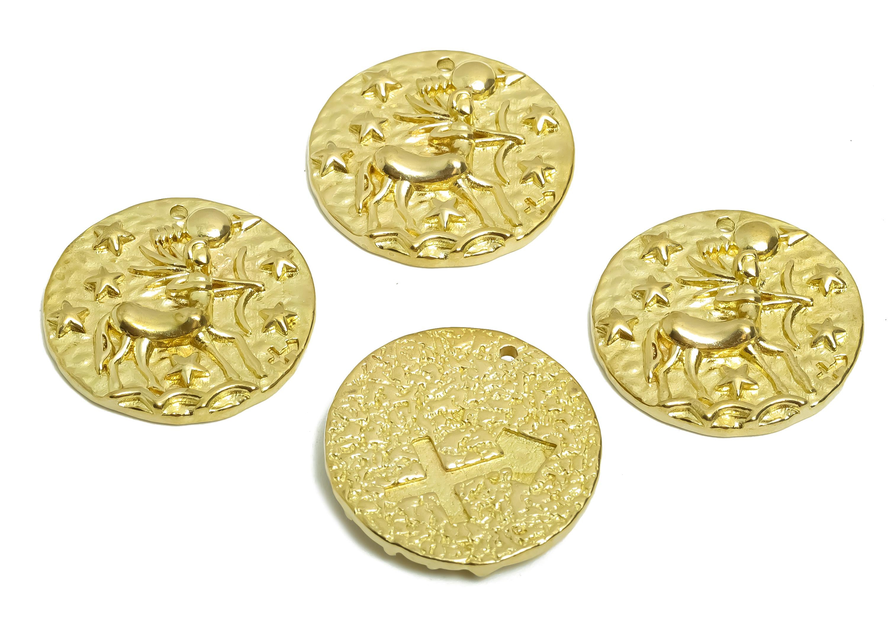 Sagittarius Zodiac Round Charm - Raw Brass Horoscopes Charm - Round Animal Pendant - Brass Zodiac Necklace Pendant - 19.4x19.4x3mm - PP7751N - DOMEDBAZAAR