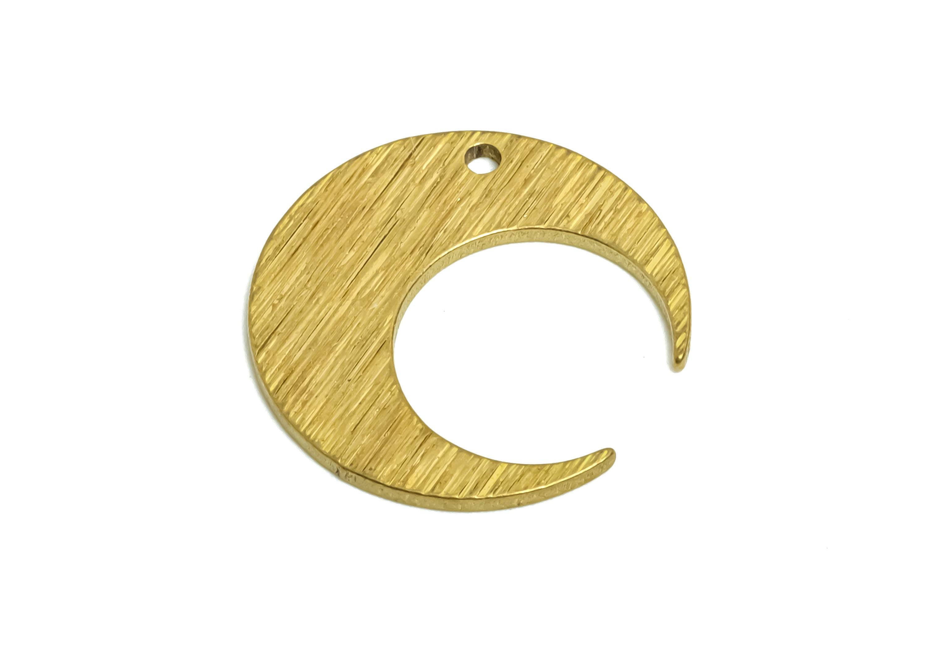 Brass Crescent Earring Charm - Raw Brass Textured Moon Charm - Brass Celestial Crescent Component - Earring Finding - 14x13x0.78mm - PP10770 - DOMEDBAZAAR