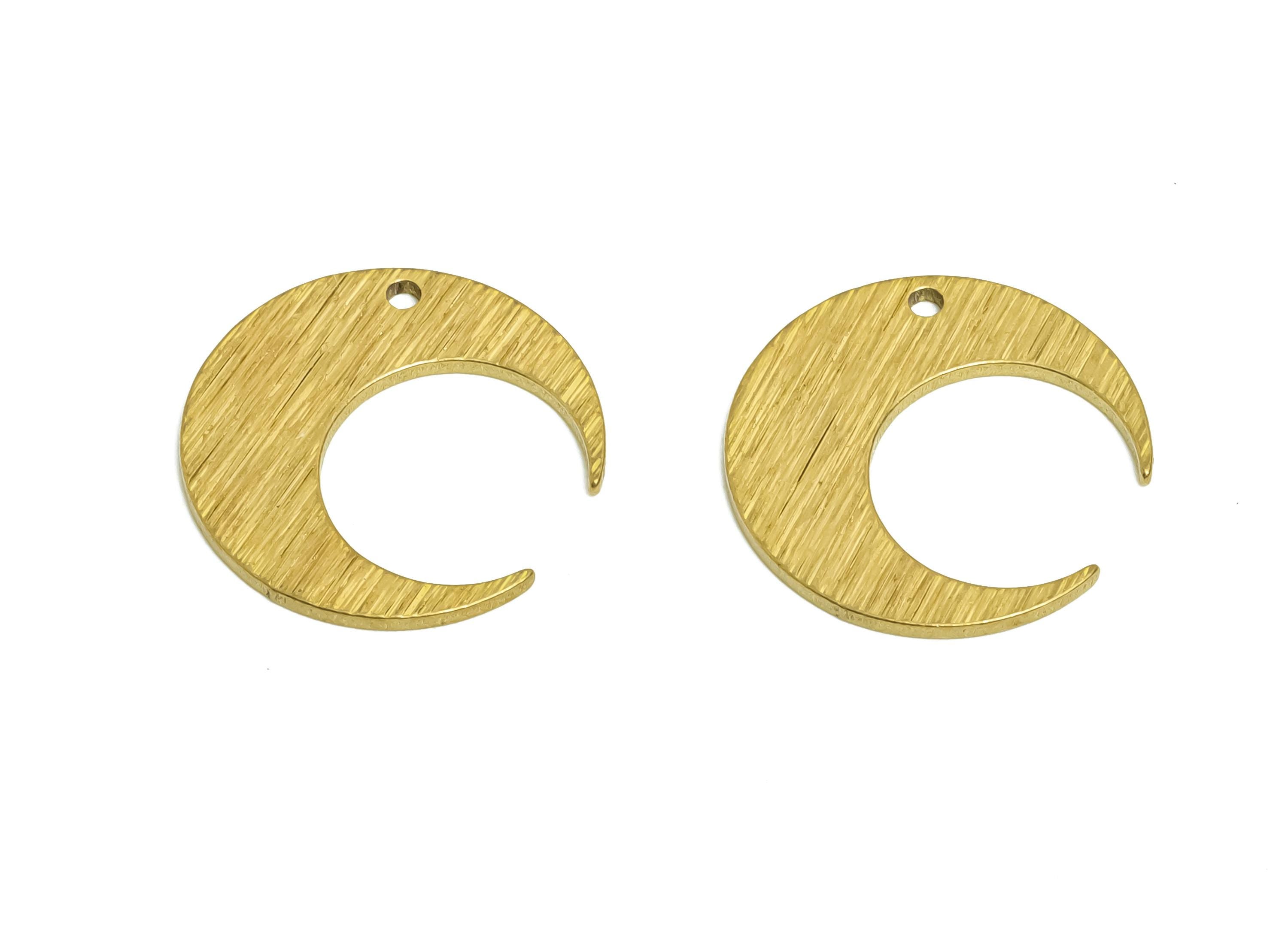 Brass Crescent Earring Charm - Raw Brass Textured Moon Charm - Brass Celestial Crescent Component - Earring Finding - 14x13x0.78mm - PP10770 - DOMEDBAZAAR