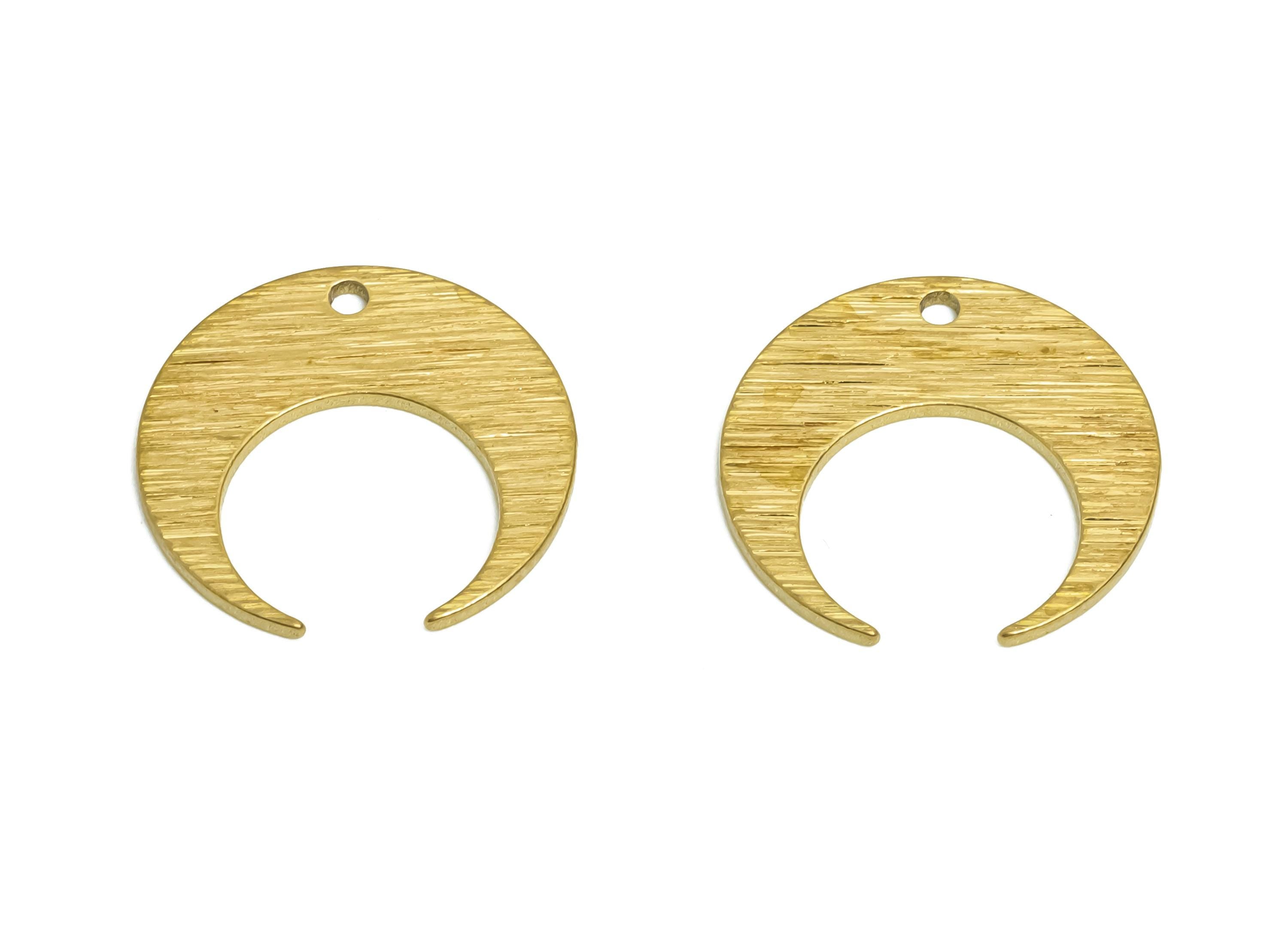 Brass Crescent Earring Charm - Raw Brass Textured Moon Charm - Brass Celestial Crescent Component - Earring Finding - 14x13x0.78mm - PP10771 - DOMEDBAZAAR