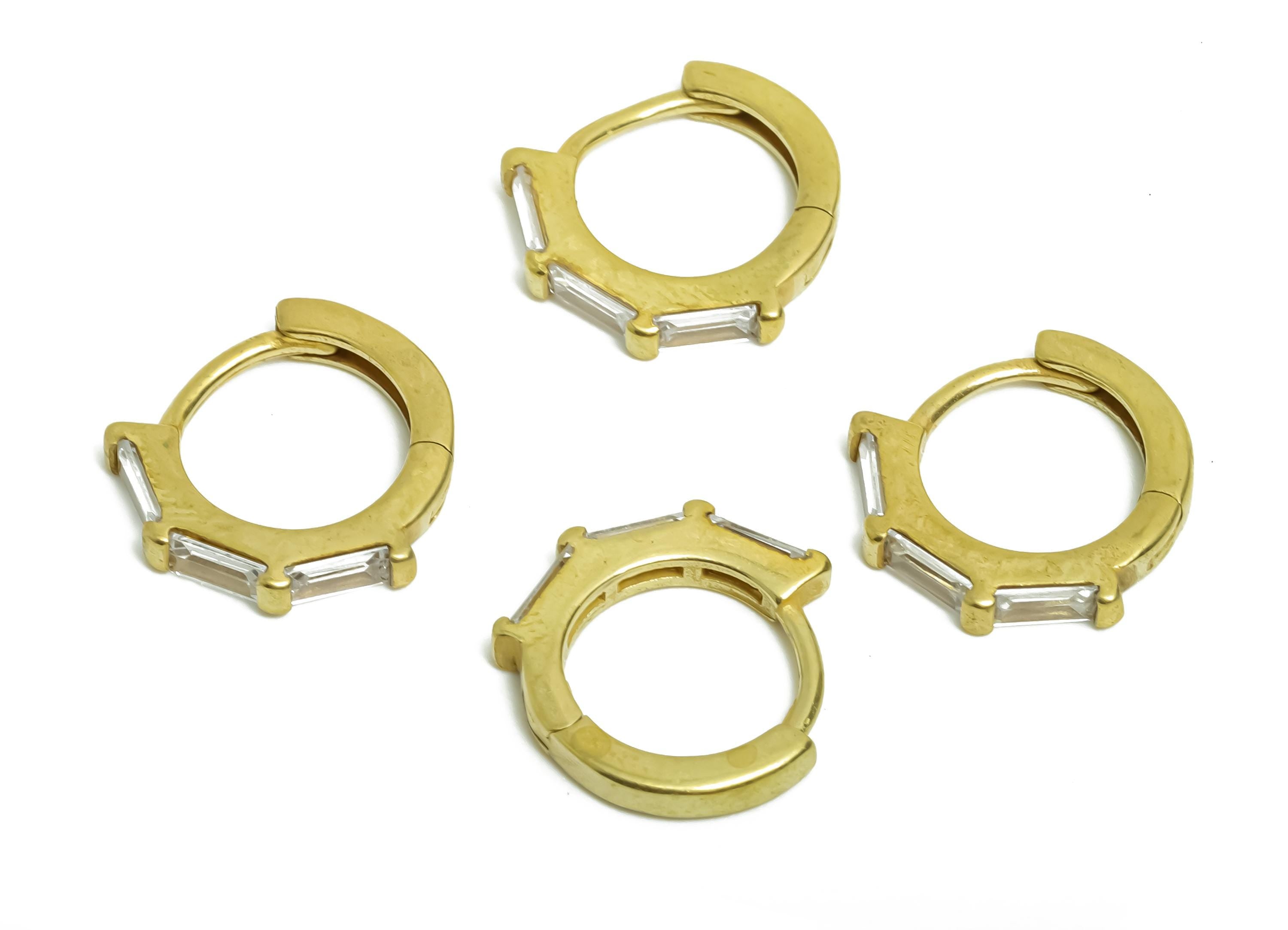 Brass CZ Round Huggie Hoop Earring - Raw Brass Minimalism Circle Zircon Earring - Classic Brass Huggie Hoop Clasp - 12.9x12x2.07mm - PP11323 - DOMEDBAZAAR