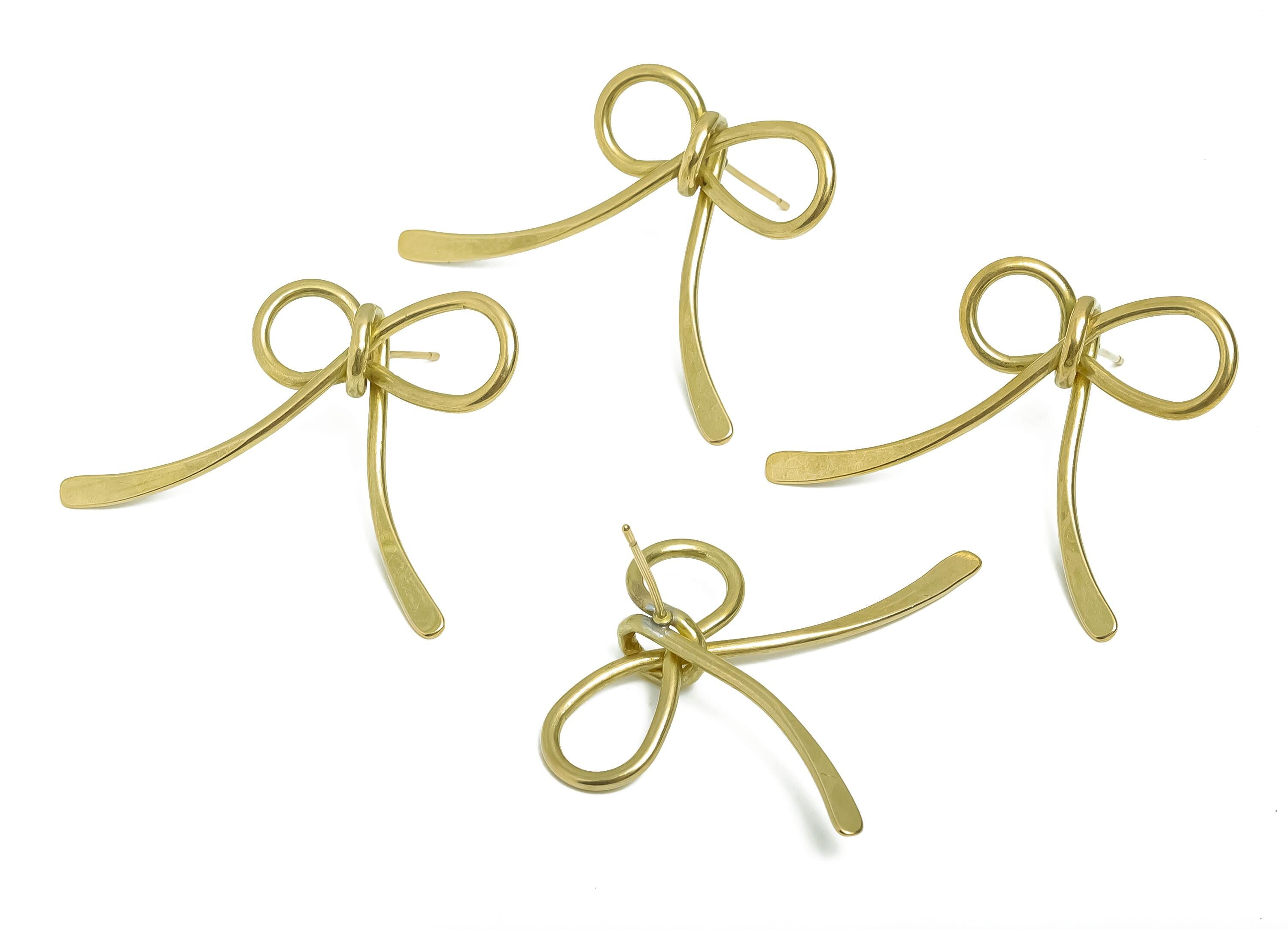 Brass Bow Earring Post - Ribbon Stud Earring - Hammered Wire Earring Stud - Fashion Earring - Gift for Her Jewelry - 41x31x2mm - PP11210 - DOMEDBAZAAR