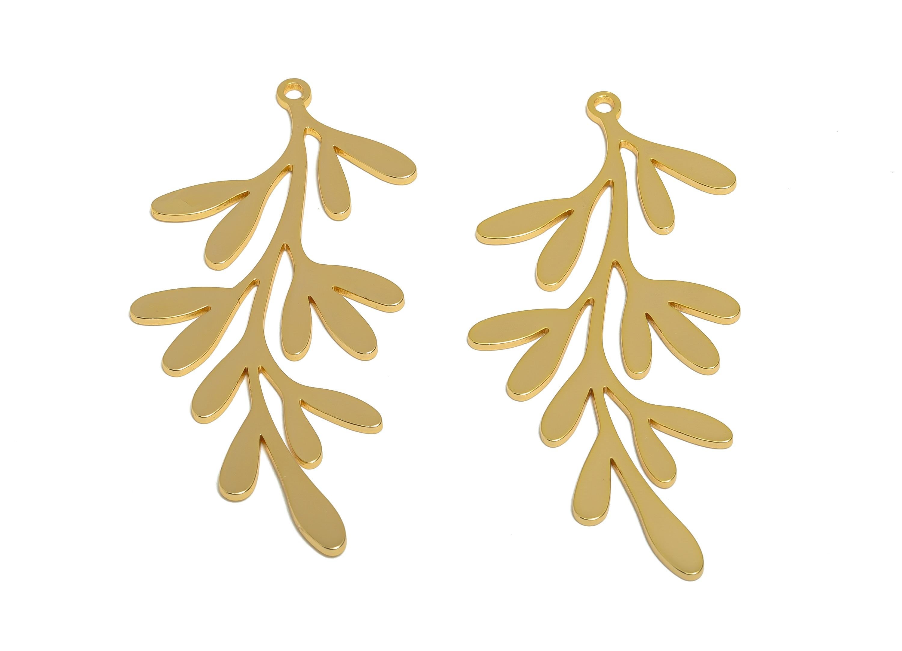 Gold Leaf Branch Charm - Minimalist Leaf Jewelry Pendant - Leafy Vine Metal Component - 18K Real Gold Plated - 15.32x14.19x3.23mm -RGP11032 - DOMEDBAZAAR