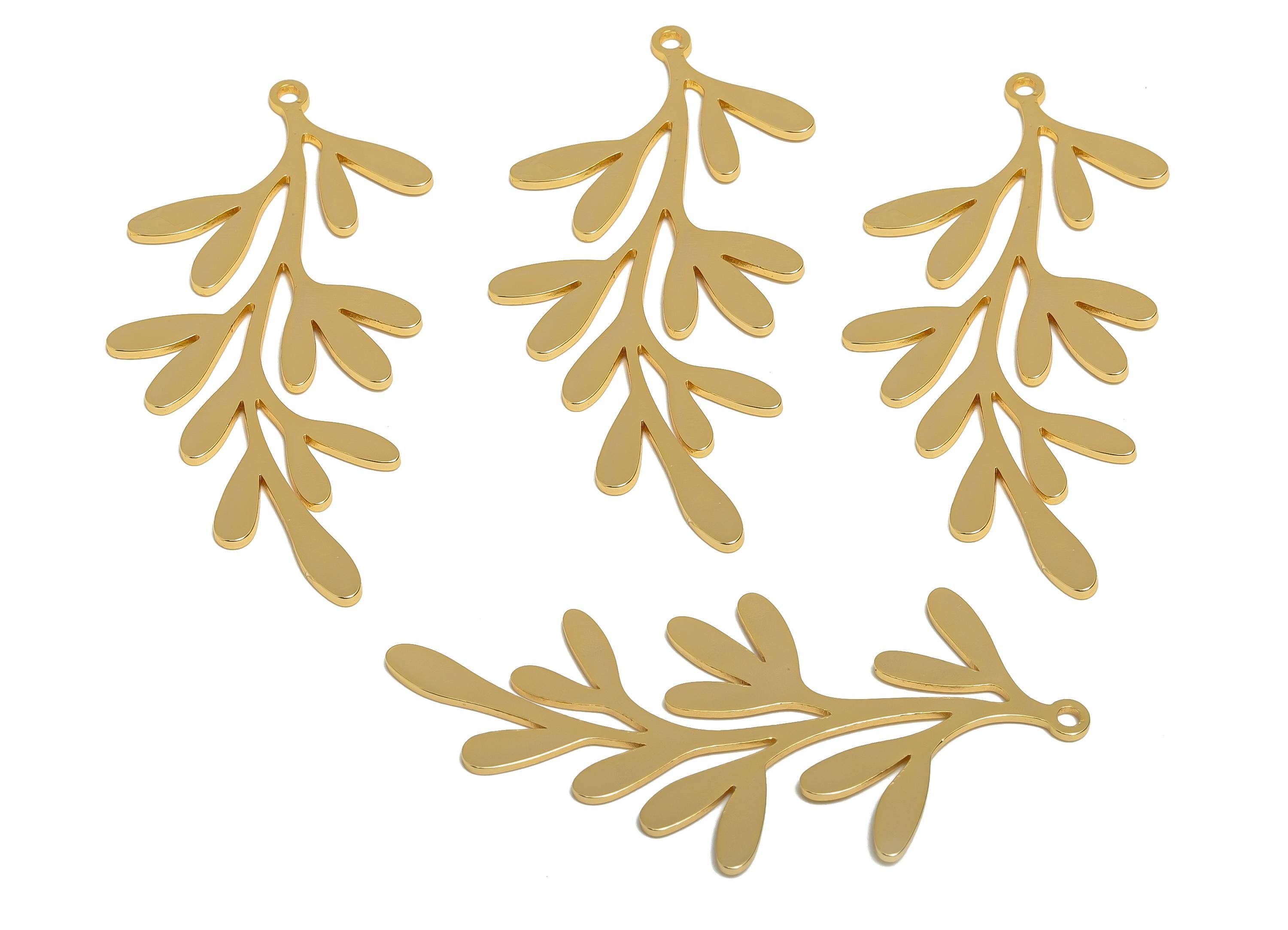 Gold Leaf Branch Charm - Minimalist Leaf Jewelry Pendant - Leafy Vine Metal Component - 18K Real Gold Plated - 15.32x14.19x3.23mm -RGP11032 - DOMEDBAZAAR