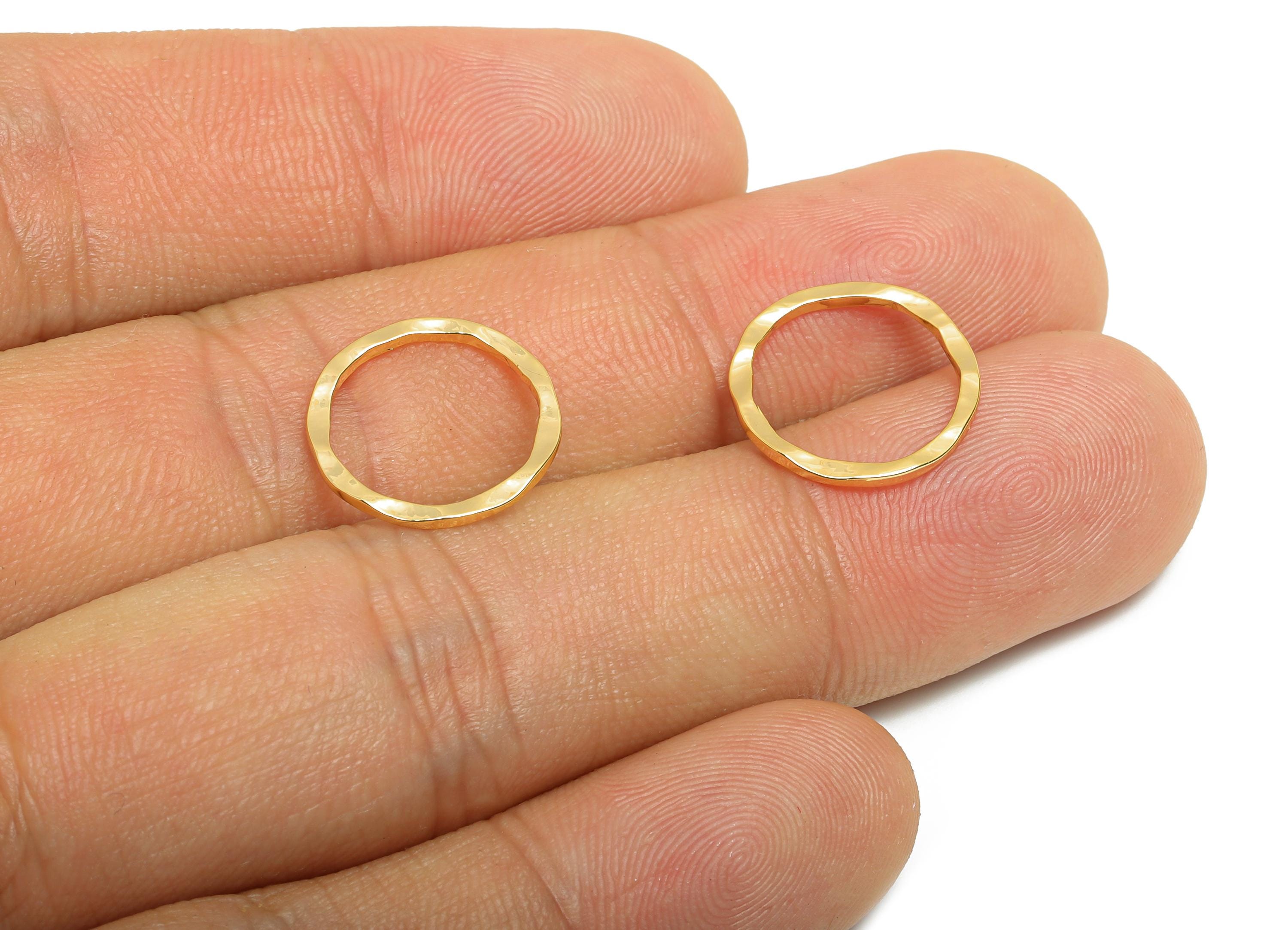 14mm Hammered Ring Connector - Brass Handmade Ring Connector - Gold Circle Jewelry Finding - 18K Real Gold Plating - 14x1x1mm - RGP11033 - DOMEDBAZAAR