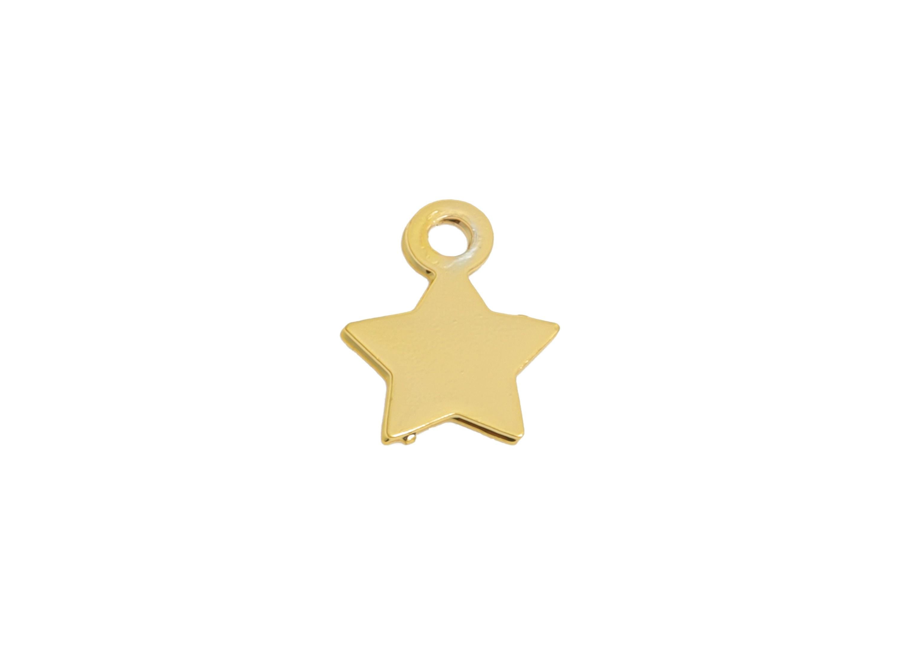 Gold Brass Star Tag - Extender Chain Ends - Bracelet Chain Ends Tags - Necklace End Tags - 18K Real Gold Plated - 6.9x5.5x0.3mm -RGP11051 - DOMEDBAZAAR