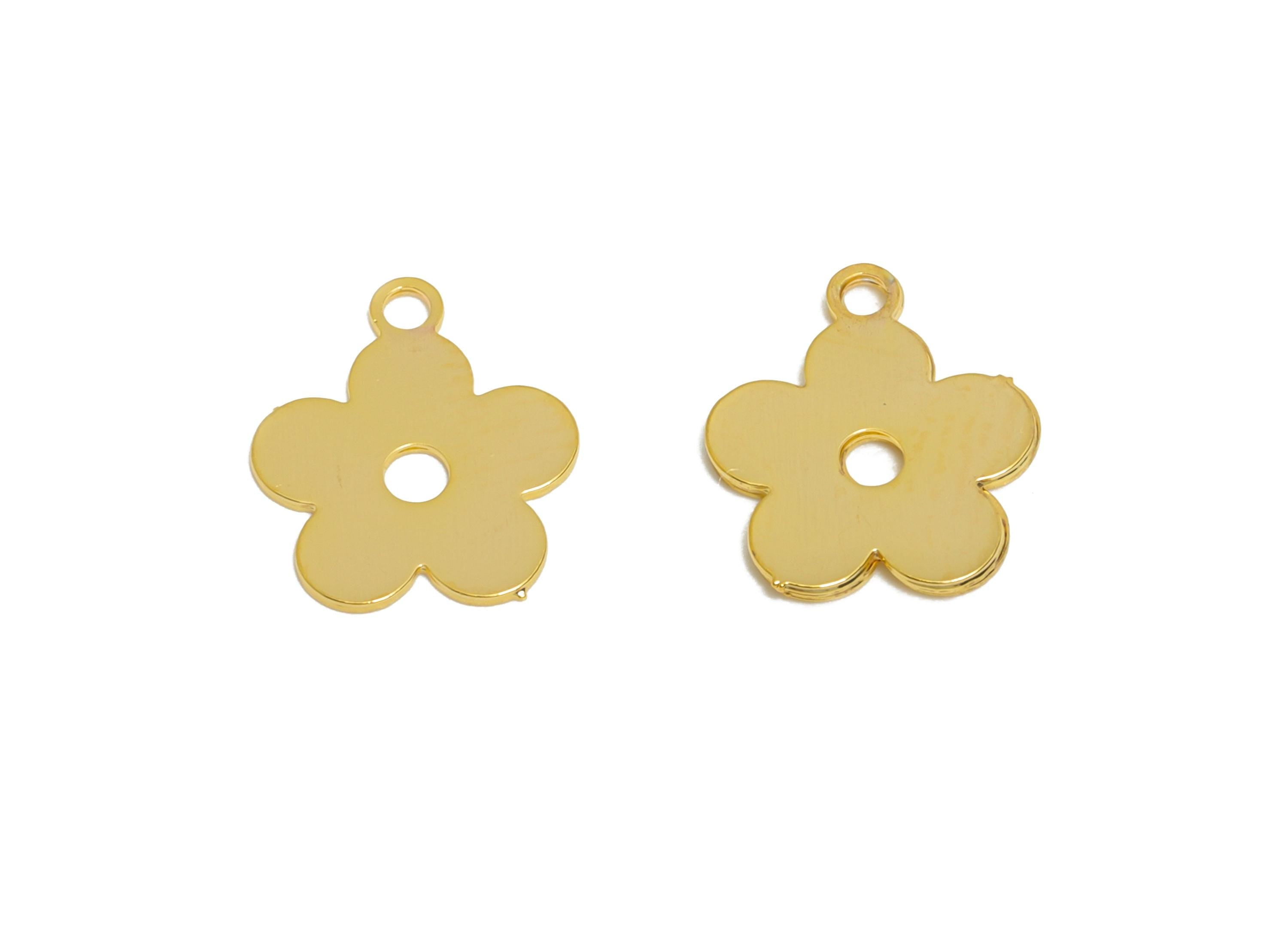 Gold Brass Flower Tag - Extender Chain Ends - Bracelet Chain Ends Tags - Necklace End Tags - 18K Gold Plated - 8.7x7.5x0.3mm - RGP11053 - DOMEDBAZAAR