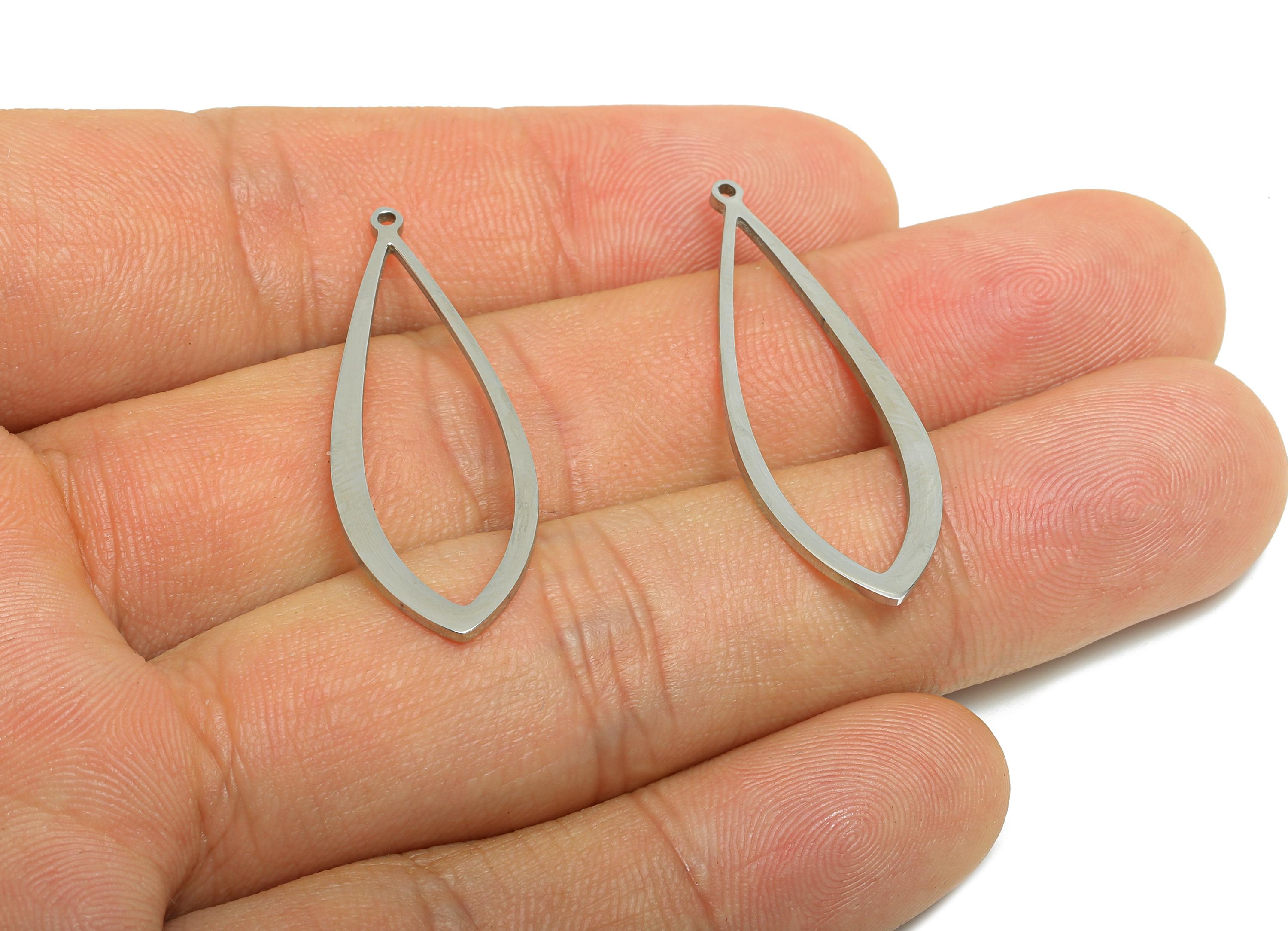 Steel Teardrop Charm - Stainless Steel Teardrop Pendant - Teardrop Frame Link for Earrings - DIY Earrings Metal Frame -36x13x1mm-SS2707 - DOMEDBAZAAR