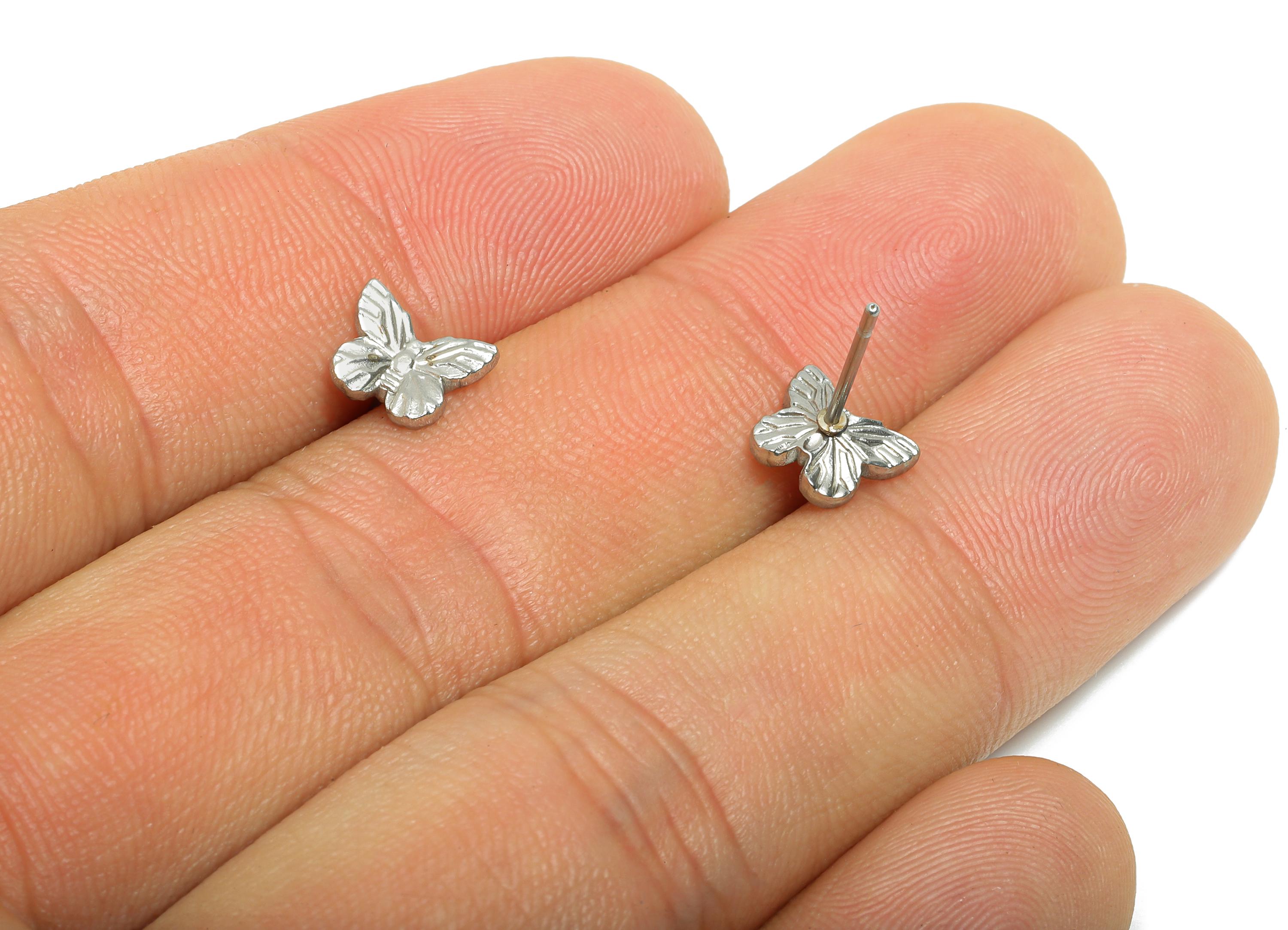 Steel Butterfly Stud Earring - Steel Textured Butterfly Stud Earrings - Mini Butterfly Steel Earring Post - Steel Post - 8x6x1.54mm - SS2725 - DOMEDBAZAAR