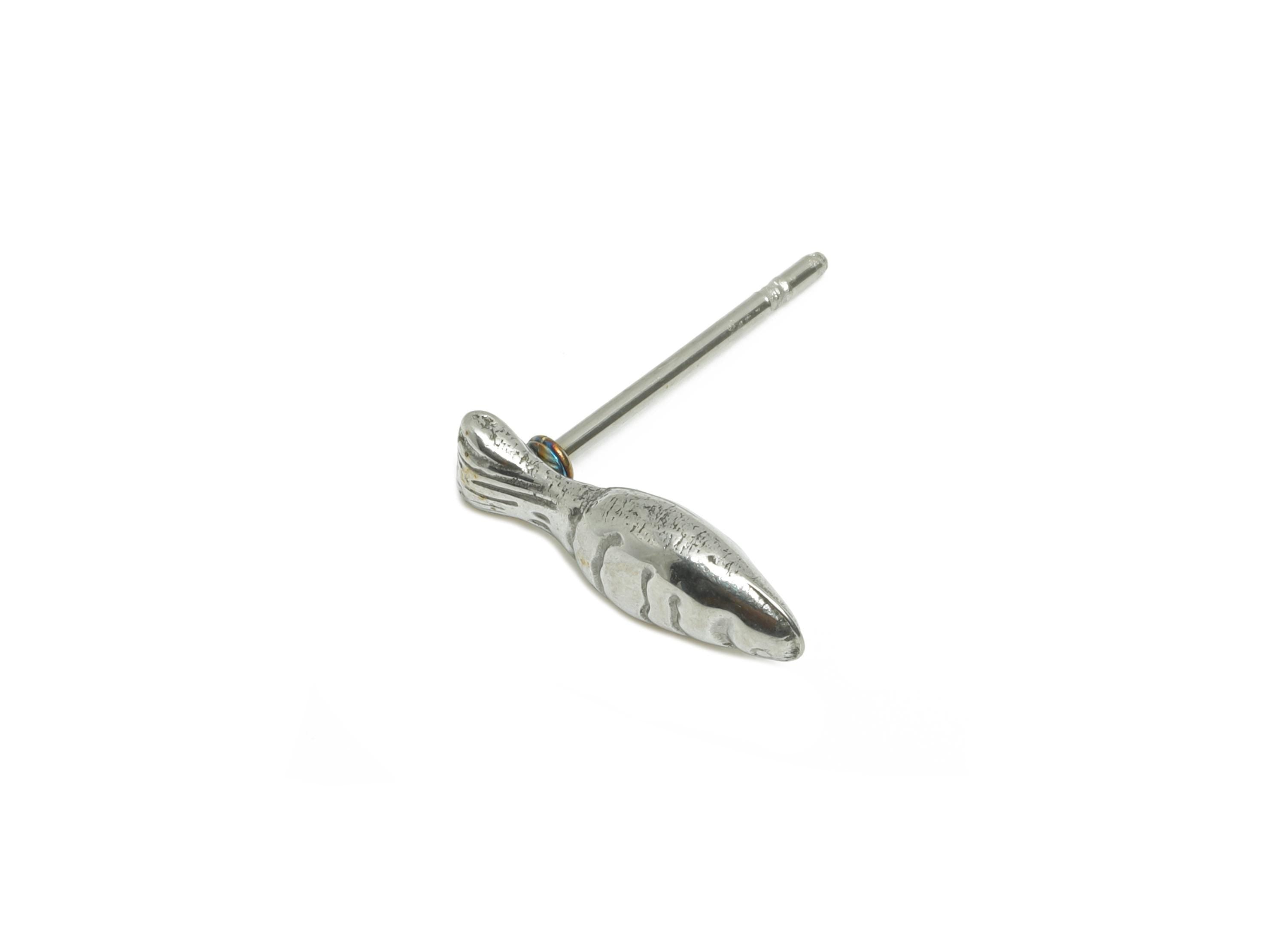 Steel Fish Stud Earring - Steel Tiny Textured Fish Earring - Steel Marine Life Earring Post - Stainless Steel Post - 12x4x2.77mm - SS2719