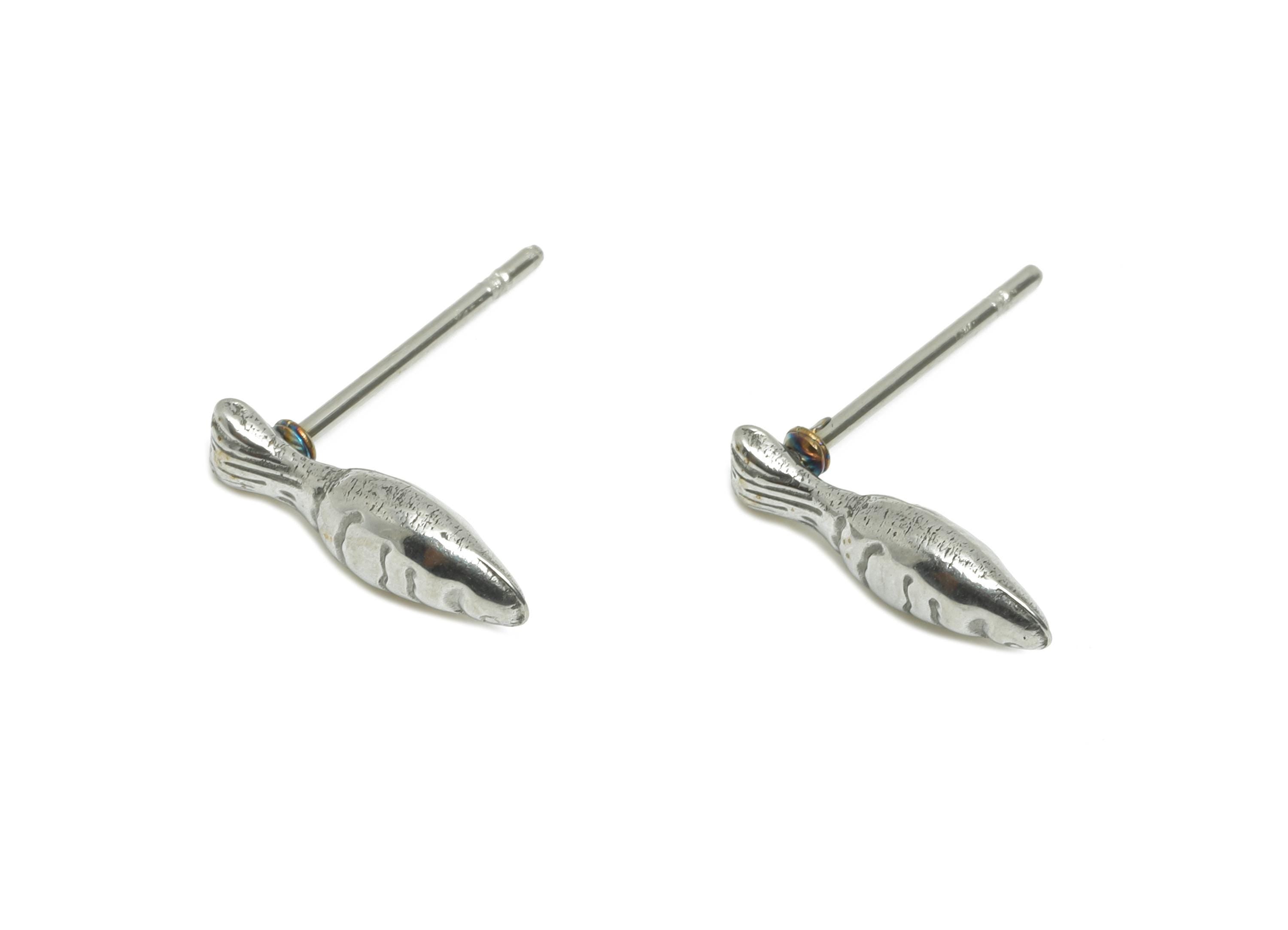 Steel Fish Stud Earring - Steel Tiny Textured Fish Earring - Steel Marine Life Earring Post - Stainless Steel Post - 12x4x2.77mm - SS2719