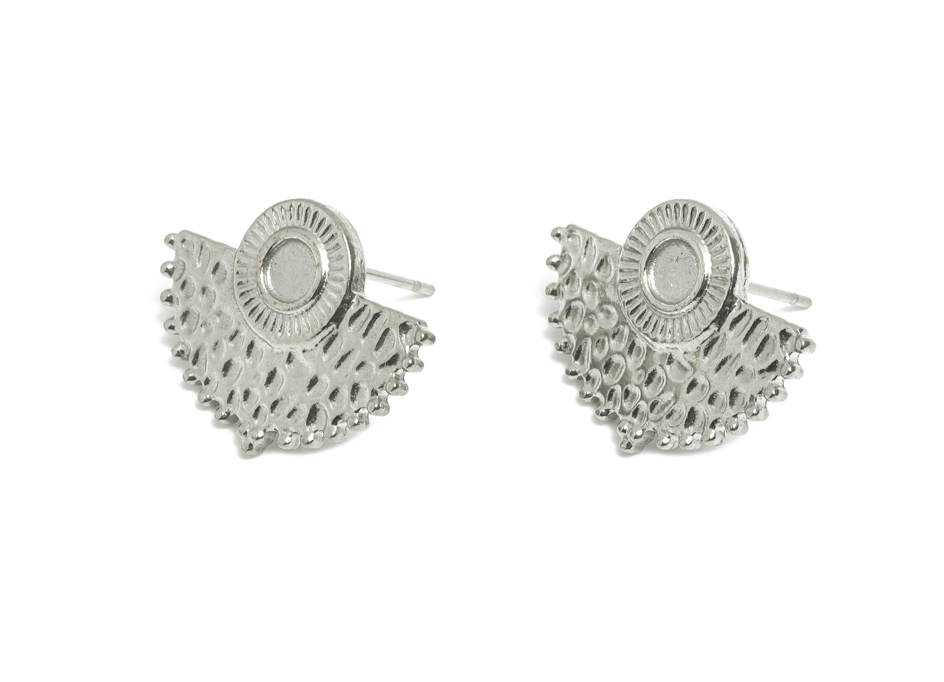 Steel Fan Stud Earring - Steel Hammered Fan Earring Post For DIY Bead - Geometric Stud Earring - Stainless Steel Post - 22x16x2mm - SS2731