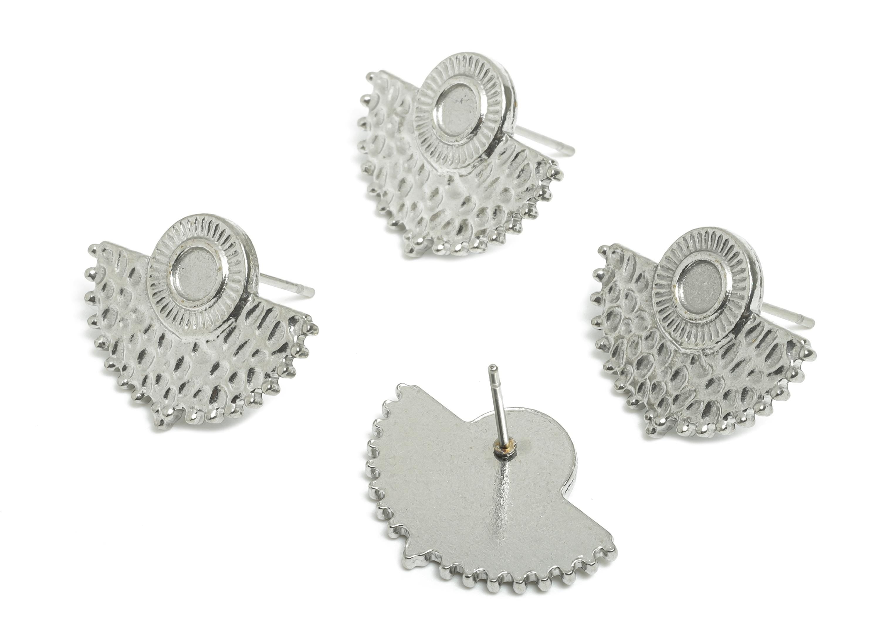 Steel Fan Stud Earring - Steel Hammered Fan Earring Post For DIY Bead - Geometric Stud Earring - Stainless Steel Post - 22x16x2mm - SS2731