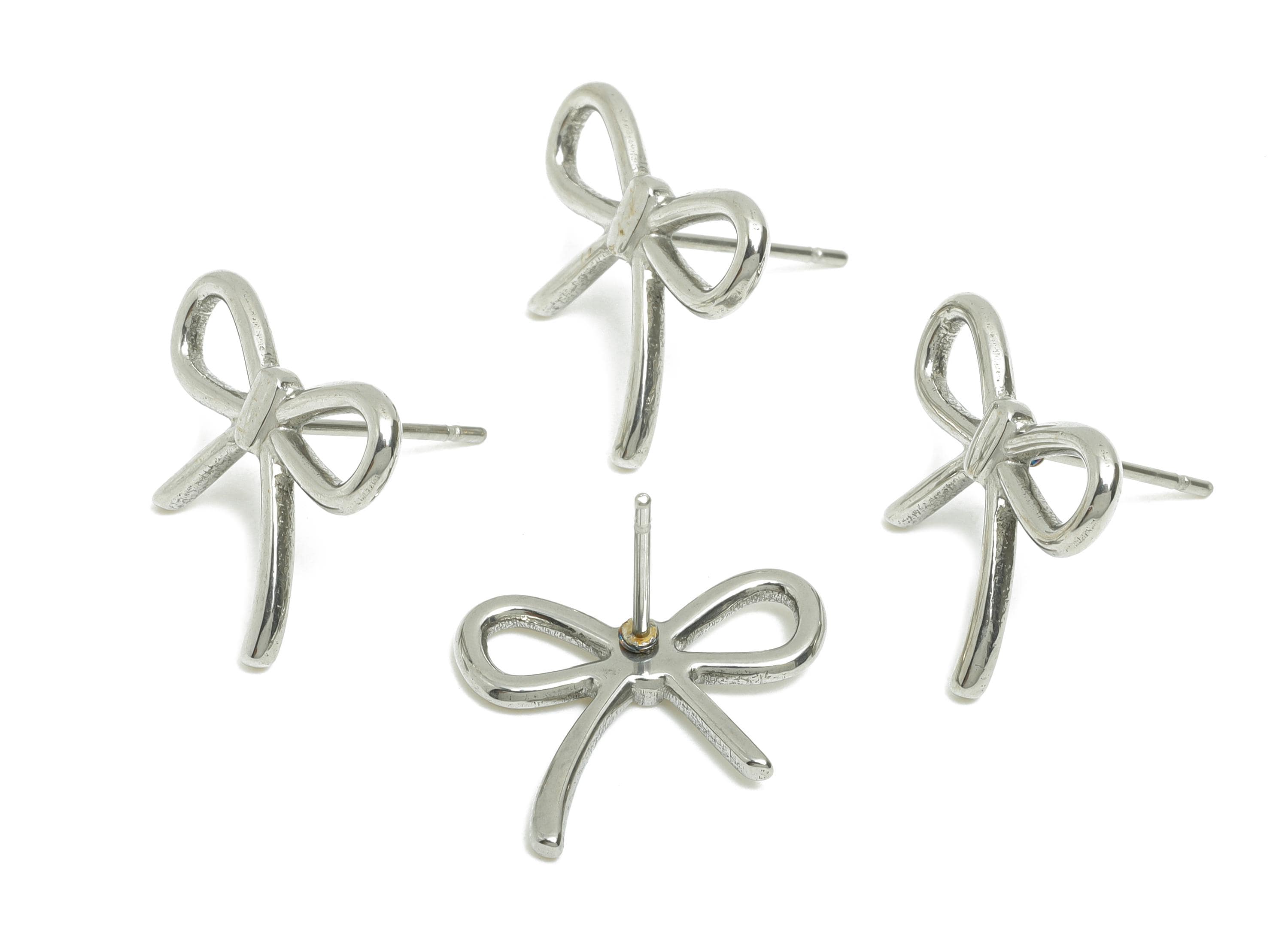 Steel Bow Wire Stud Earring - Steel Butterfly Bow Jewelry - Steel Modern Bow Earring Post - Stainless Steel Post - 14x17x1.63mm - SS2727 - DOMEDBAZAAR