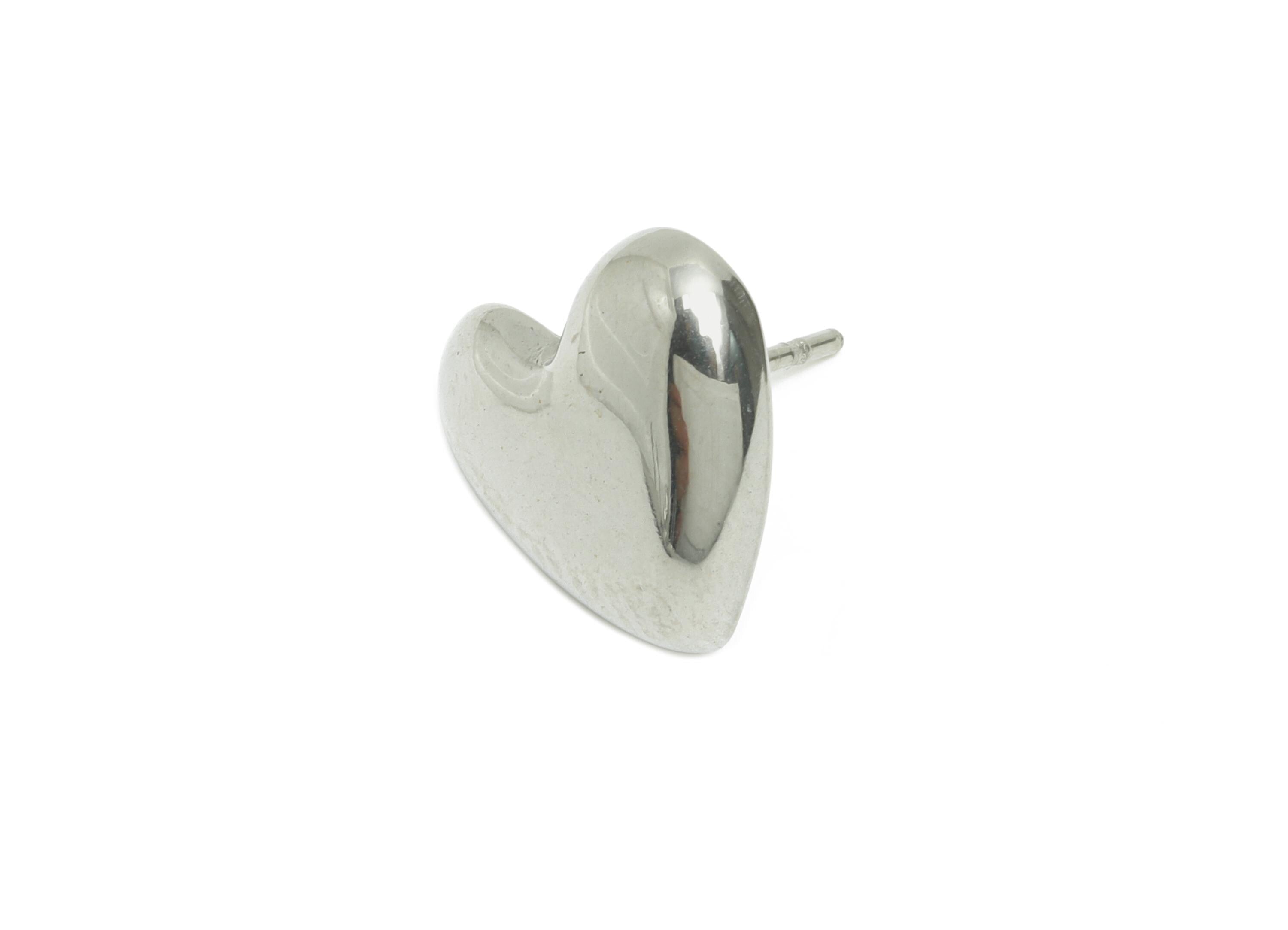 Steel Heart Stud Earring - Steel Romantic Stud Earring - Valentine Jewelry - Stainless Steel Post - Minimalist Heart Stud - 11x12x3mm-SS2713