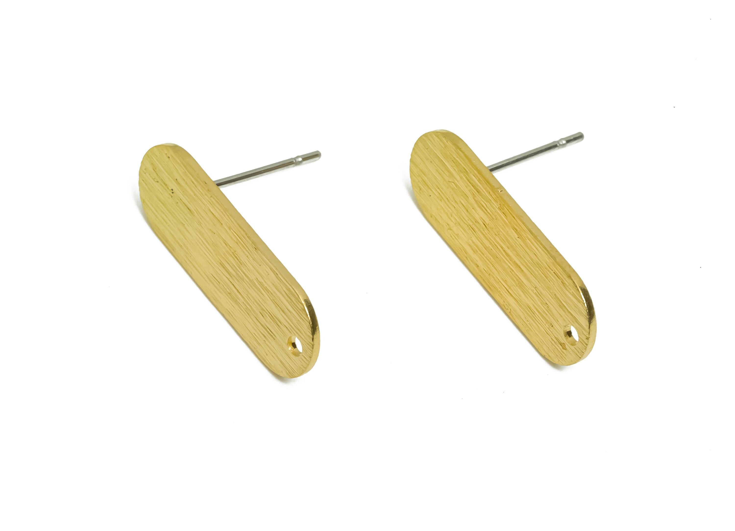 Brass Rectangle Earring Post - Geometric Stud Earring - Textured Everyday Earring Stud - Dainty Jewelry - Gift for Her - 41x31x2mm - PP11252 - DOMEDBAZAAR