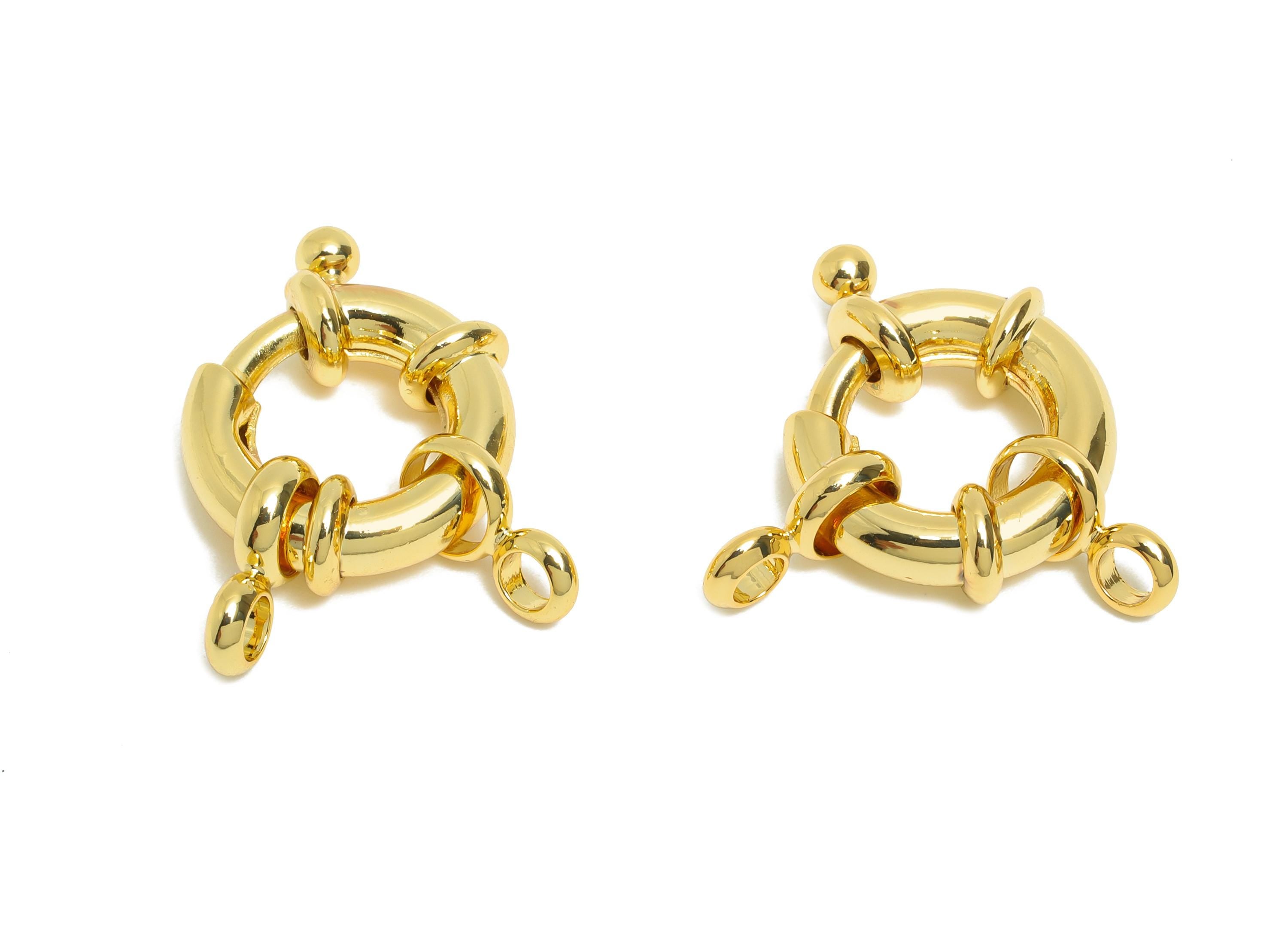 17mm Brass Round Spring Ring Clasp - Spring Ring Clasp with Loop - Chunky Lock Connector - 18K Real Gold Plated - 17.7x14.8x5mm - RGP11016 - DOMEDBAZAAR