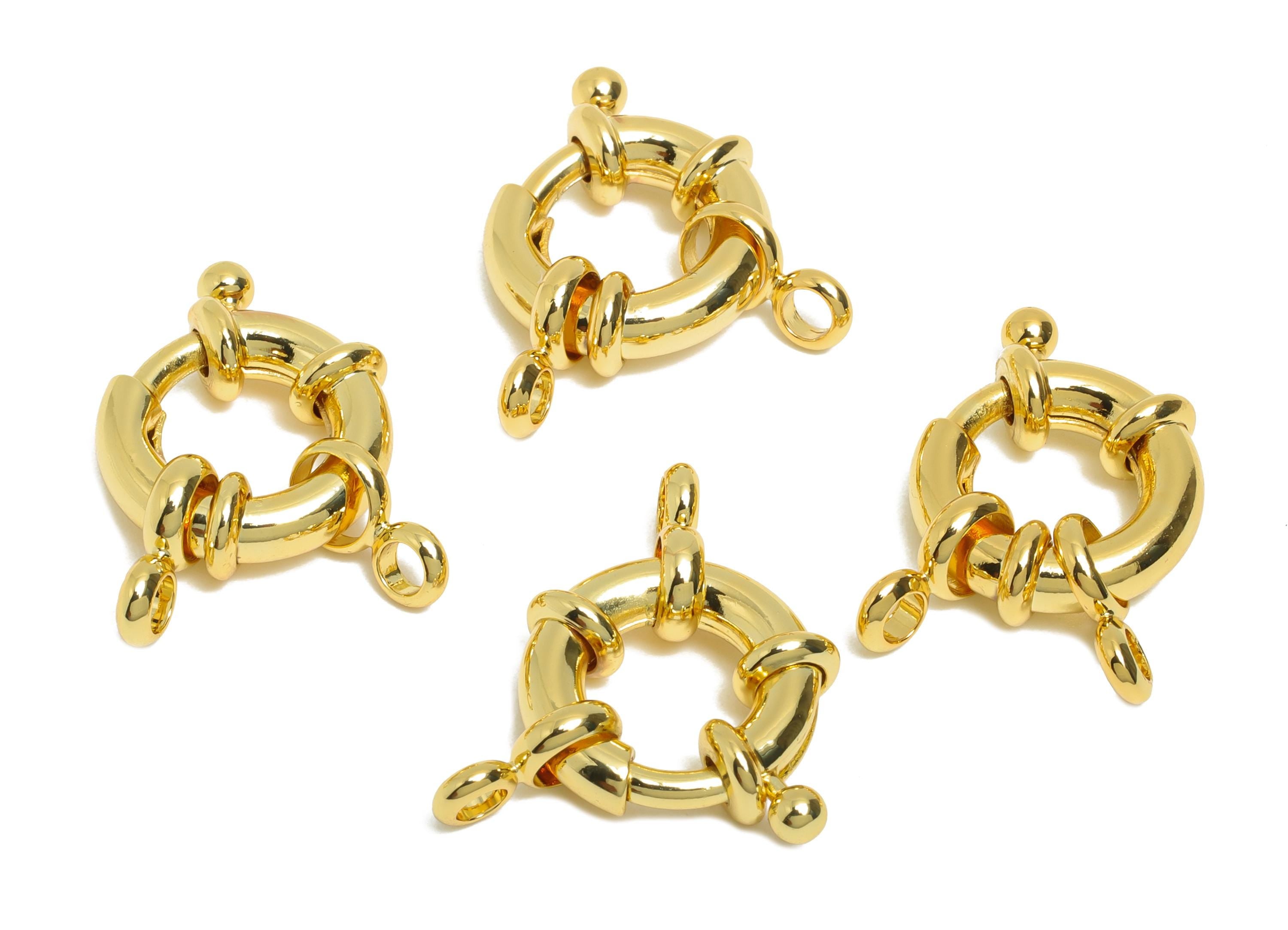 17mm Brass Round Spring Ring Clasp - Spring Ring Clasp with Loop - Chunky Lock Connector - 18K Real Gold Plated - 17.7x14.8x5mm - RGP11016 - DOMEDBAZAAR